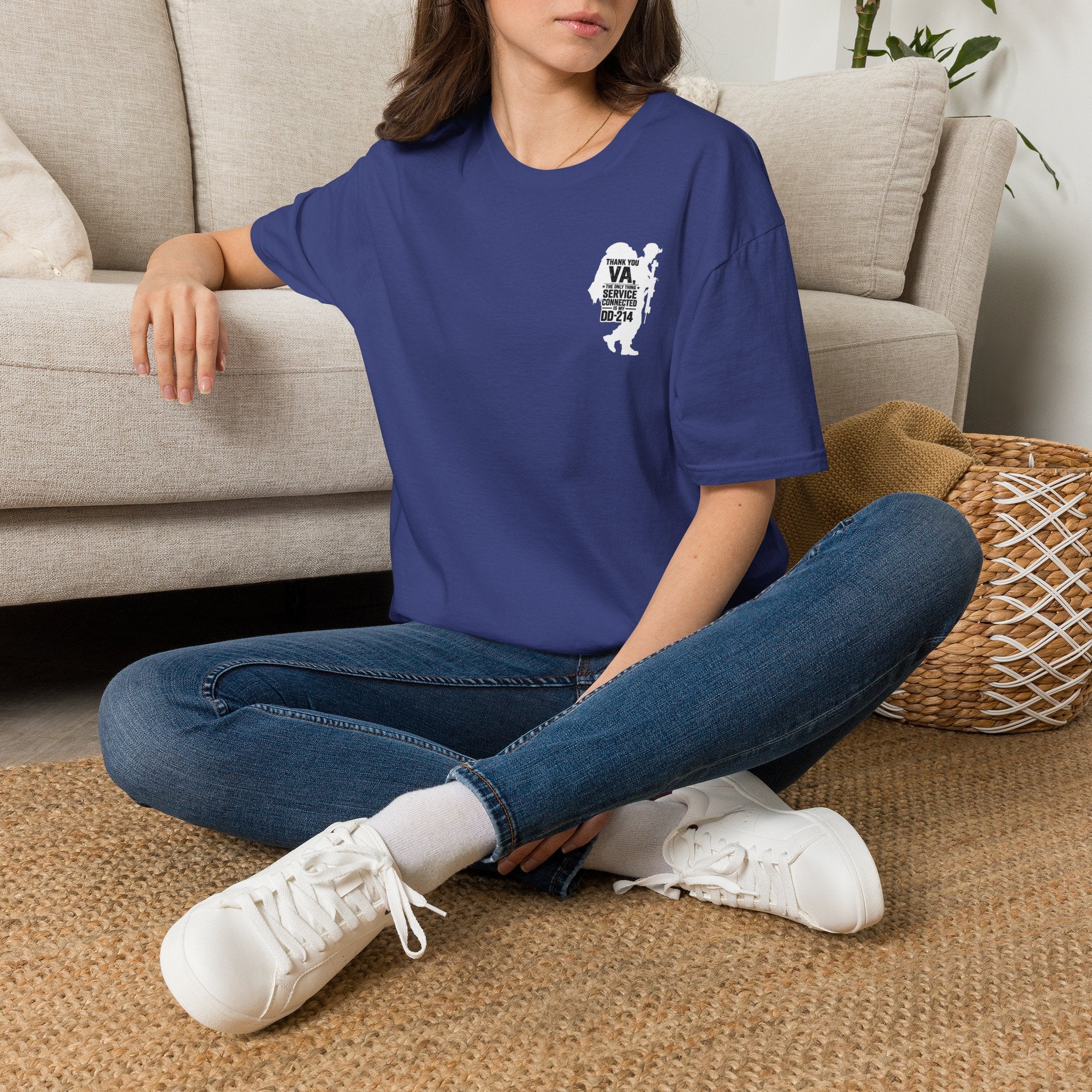 DD-214 Service Connected T-Shirt (White Graphic) - Metro Blue
