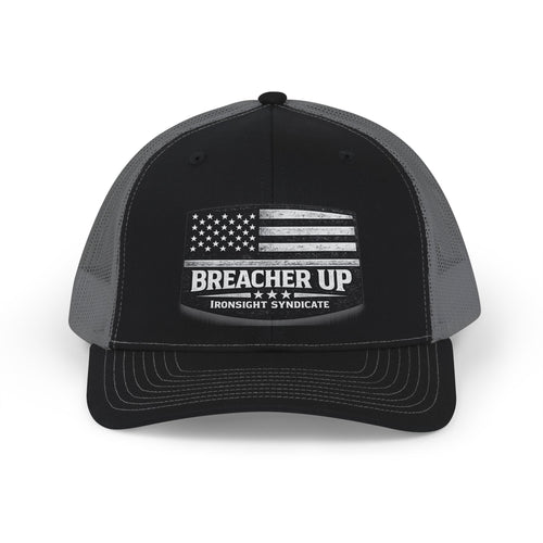 Breacher Up Trucker Cap - American Flag Tactical Snapback Hat - Black / Charcoal | Ironsight Syndicate