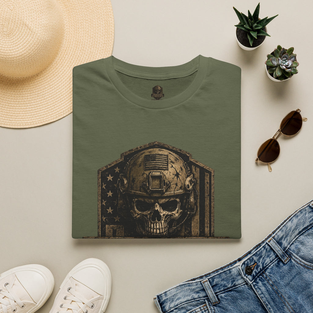 Ironsight Syndicate Tactical Skull T-Shirt | Patriotic Military Graphic Tee for Veterans & Patriots, Adult (13 and up), unisex