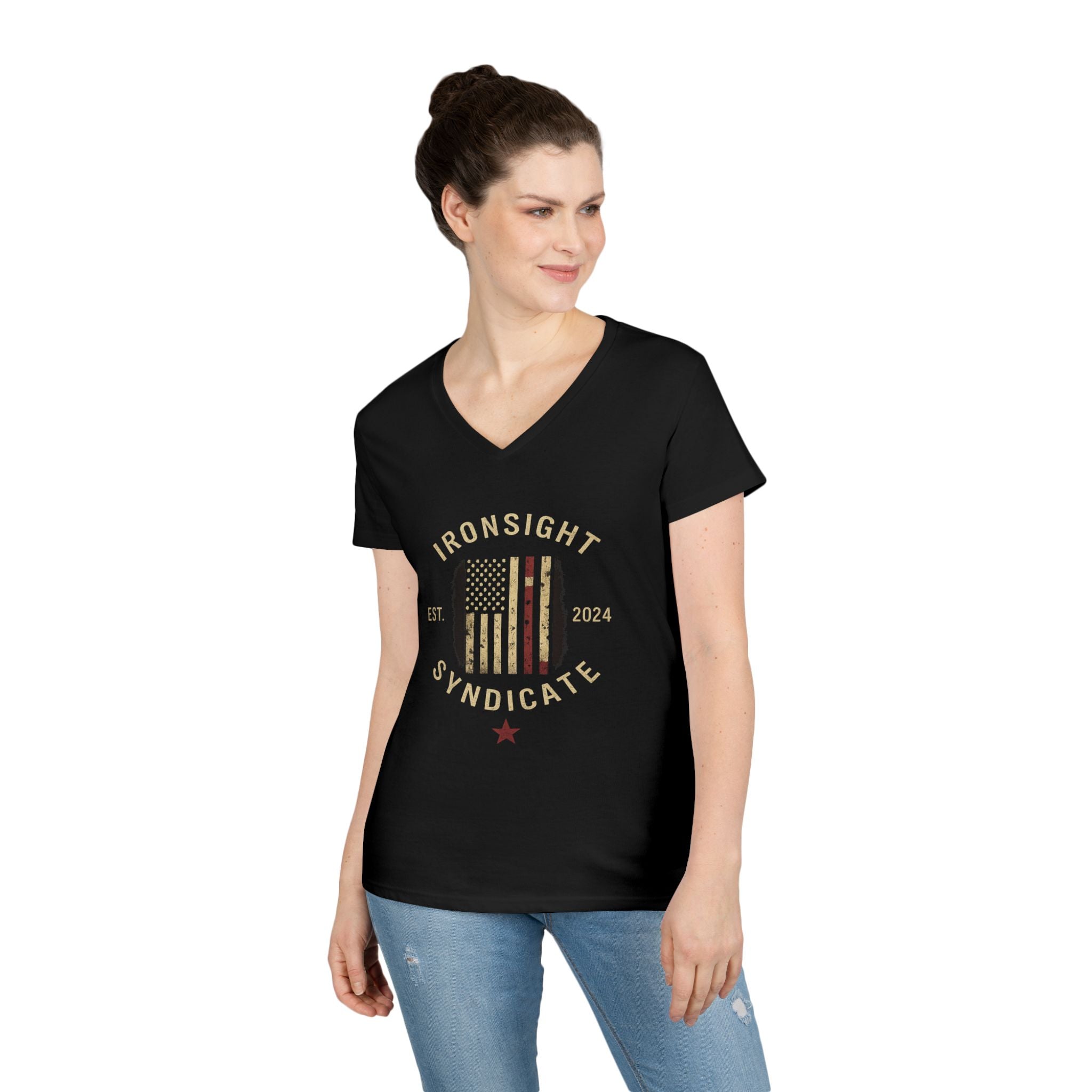 Homefront Strong Ladies' V-Neck T-Shirt — Patriotic Flag Graphic Tee