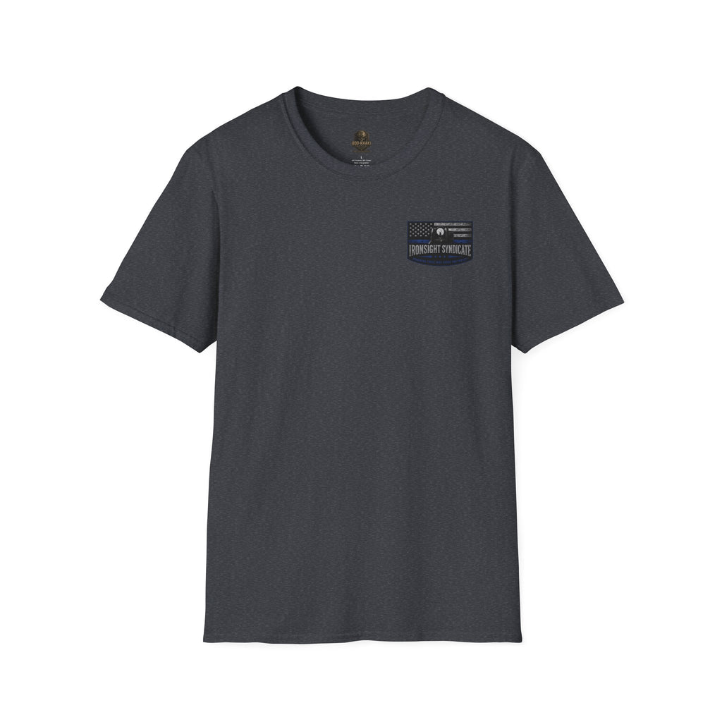 Thin Blue Line- In honor of our Brothers and Sisters in Blue T-Shirt | Patriotic Military Graphic Tee for Veterans & Patriots, Adult (13 and up), unisex