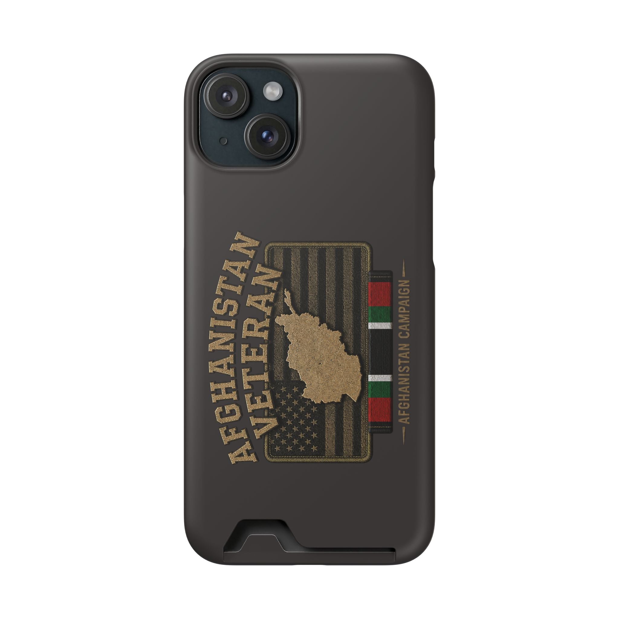 Afghanistan Veteran Phone Case with Card Holder — Military Tribute Wallet Case - iPhone 15 Plus (Matte) | Ironsight Syndicate