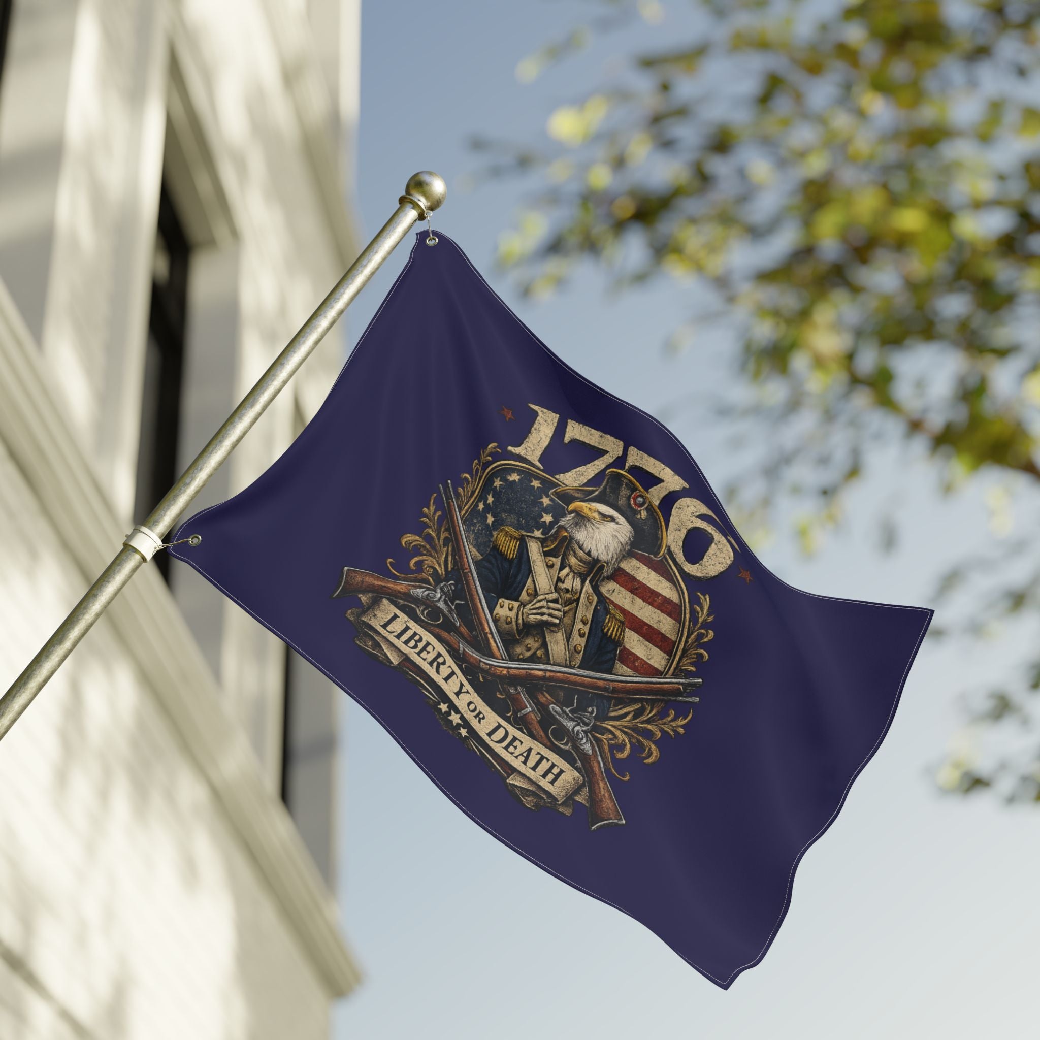 1776 Liberty or Death Bald Eagle American Flag | Patriotic Revolutionary War Banner for Veterans & Patriots