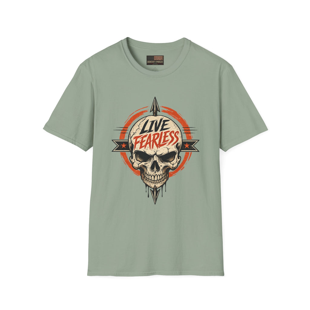 Live Fearless Skull Military T-Shirt (Front and Back) | Ironsight Syndicate