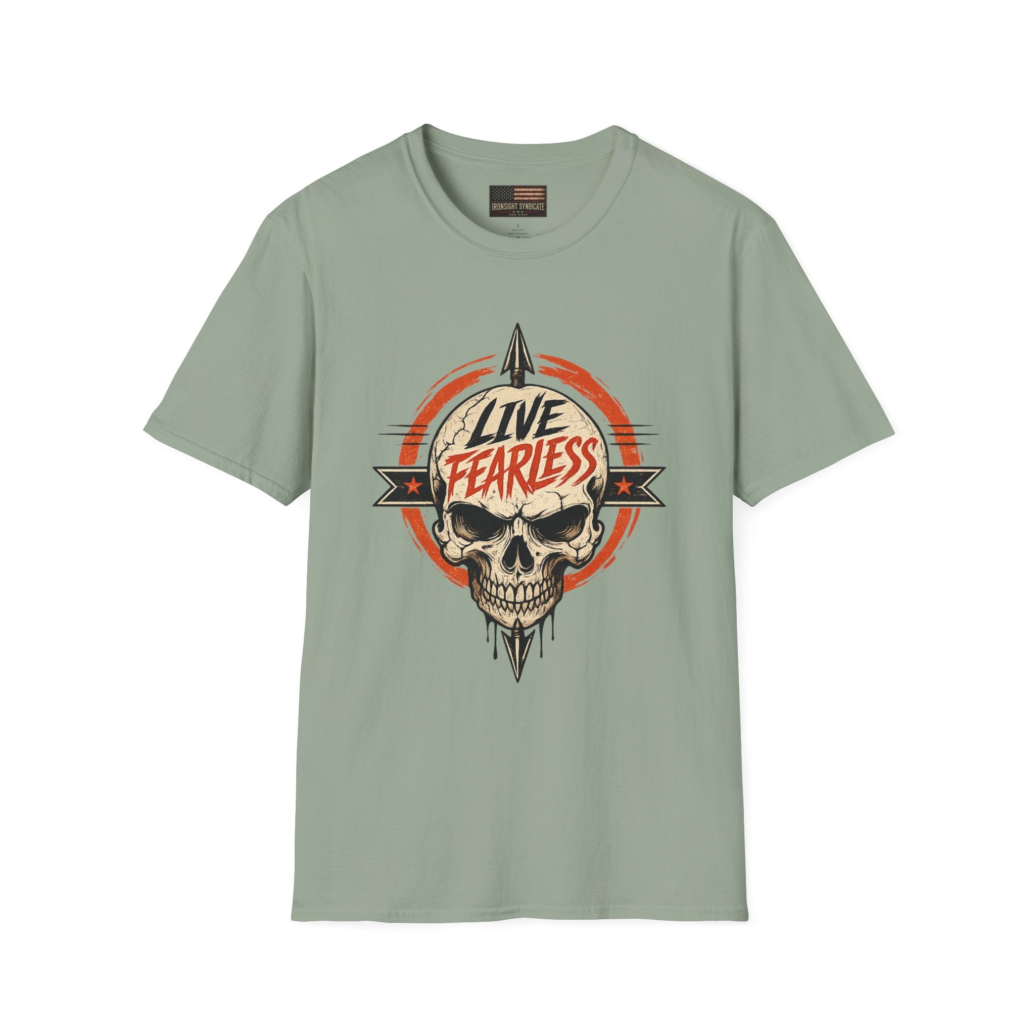 Live Fearless Skull Military T-Shirt (Front and Back) | Ironsight Syndicate