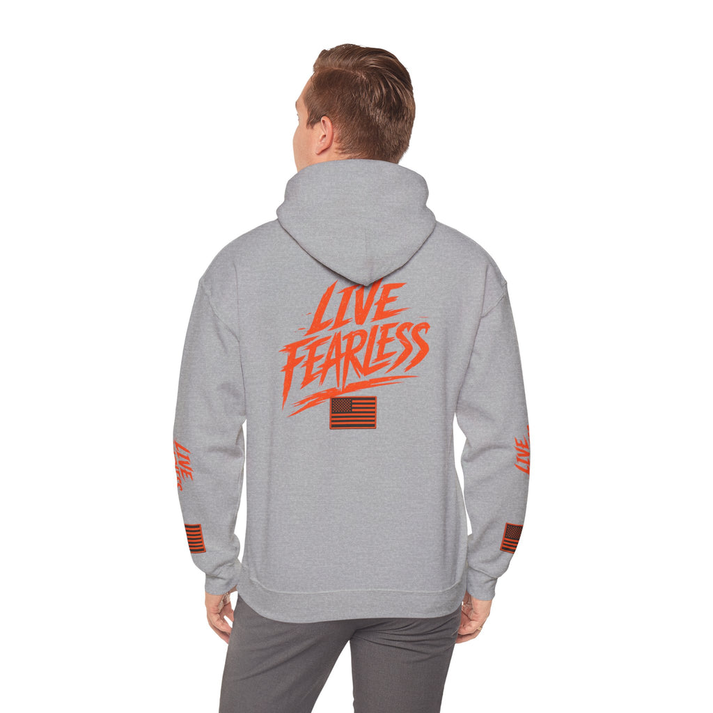 Live Fearless Hoodie (Orange)| Premium Heavy Weight-Military-Inspired Patriotic Hoodie | Ironsight Syndicate