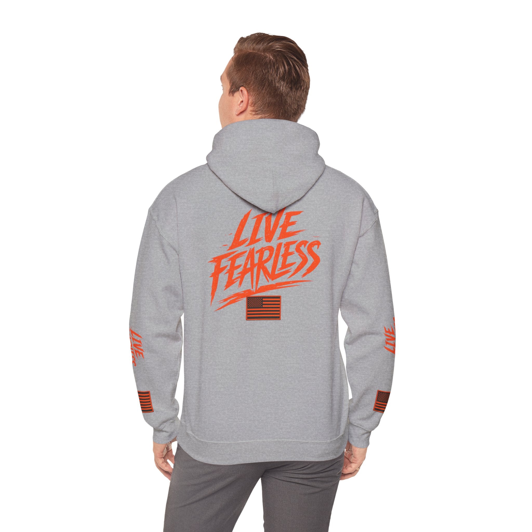Live Fearless Hoodie (Orange)| Premium Heavy Weight-Military-Inspired Patriotic Hoodie | Ironsight Syndicate