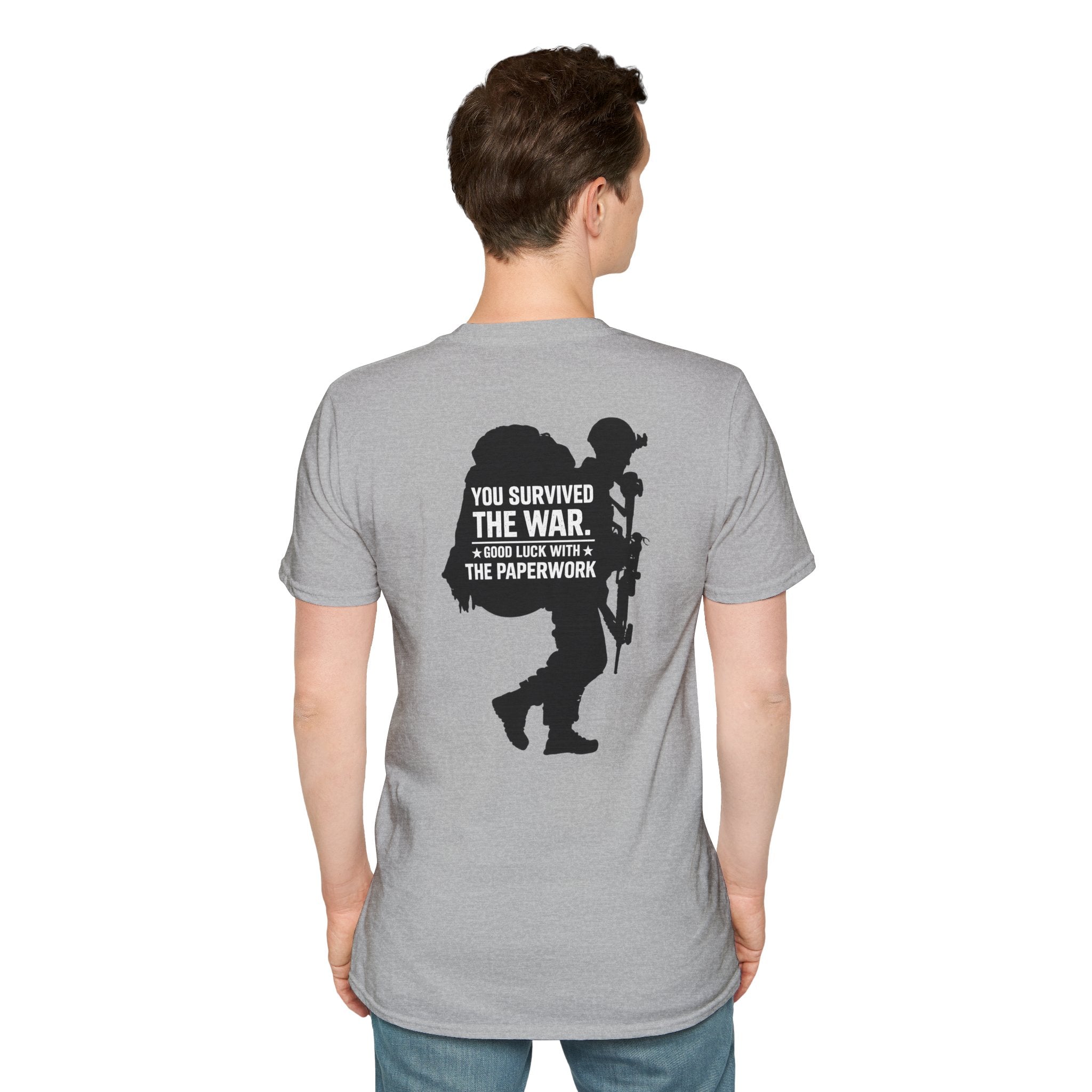 You Survived the War, Good Luck with the Paperwork T-Shirt (Black Graphic)