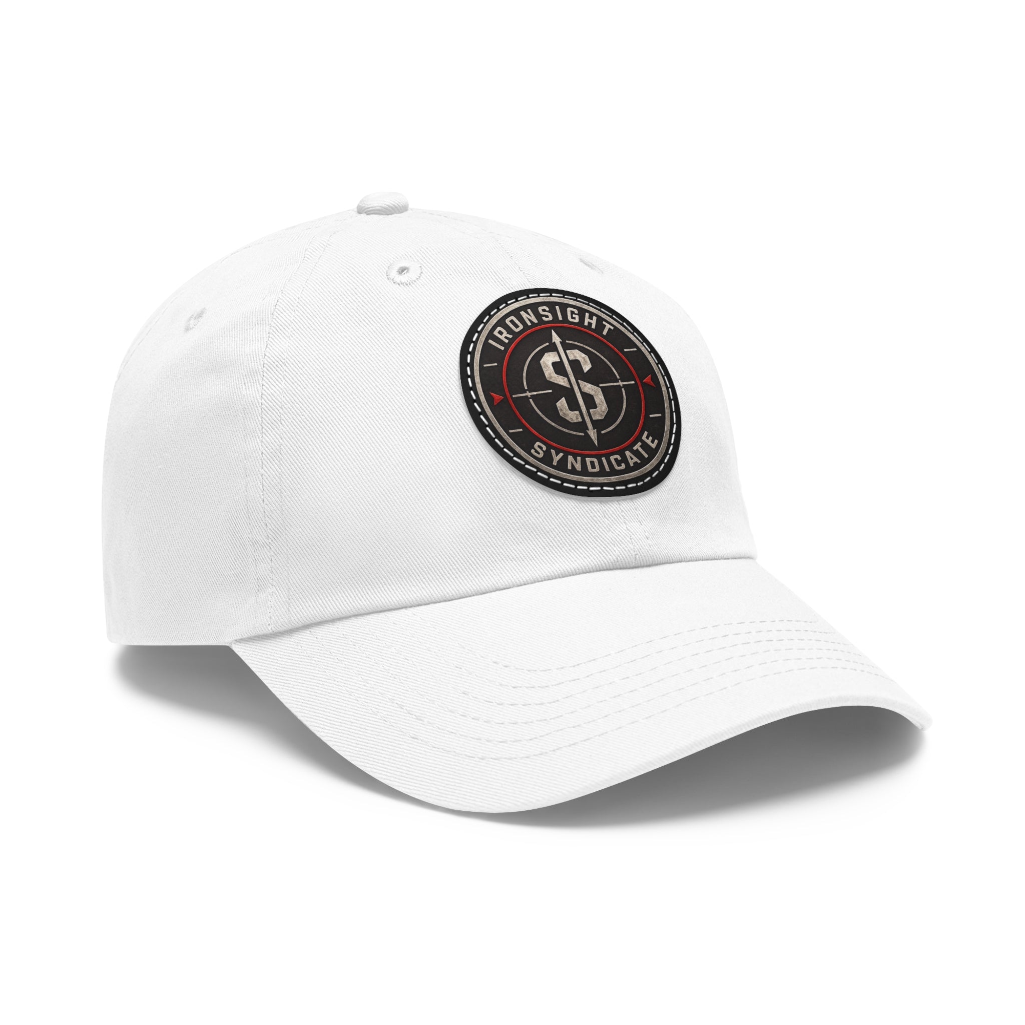 Embroidered Round Leather Patch Dad Hat – Ironsight Syndicate Logo