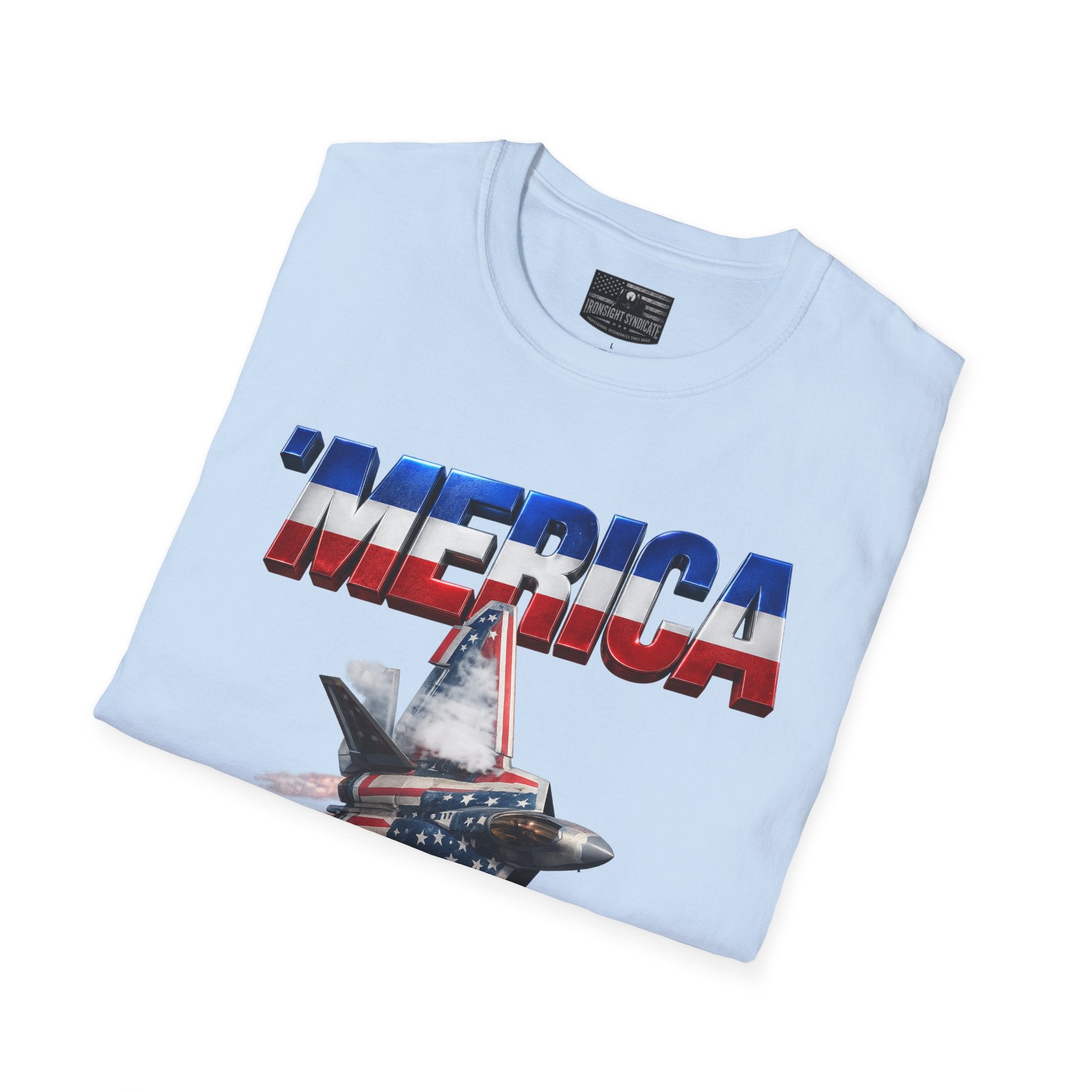 F22 Merica! Patriotic Ironsight Syndicate T-Shirt | Patriotic Military Graphic Tee for Veterans & Patriots, Adult (13 and up), unisex