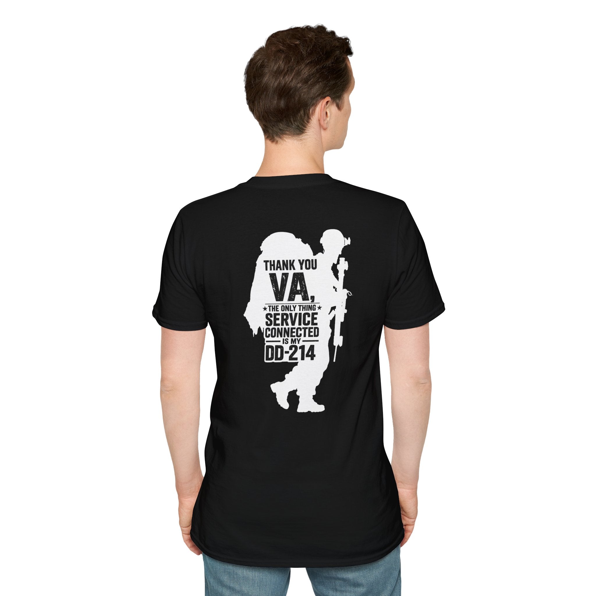 DD-214 Service Connected T-Shirt (White Graphic) - Black