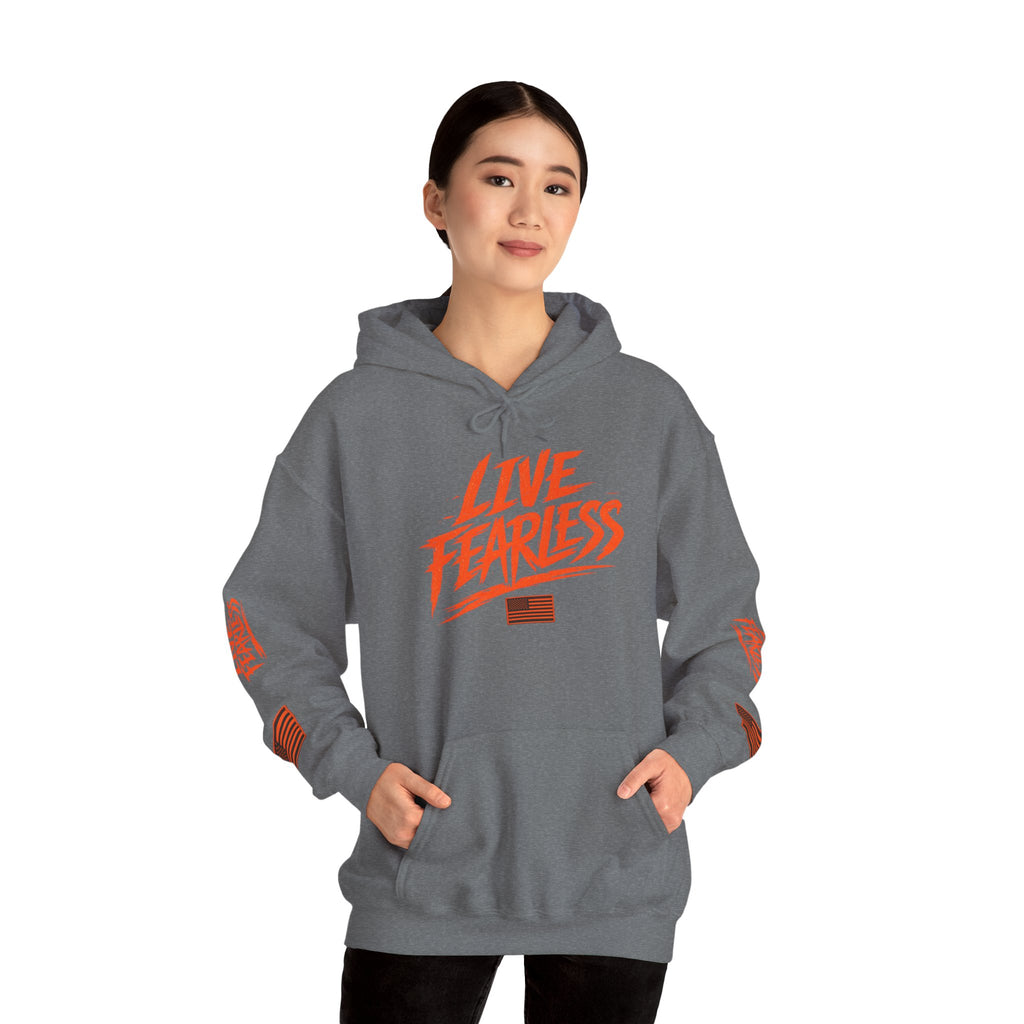 Live Fearless Hoodie (Orange)| Premium Heavy Weight-Military-Inspired Patriotic Hoodie | Ironsight Syndicate