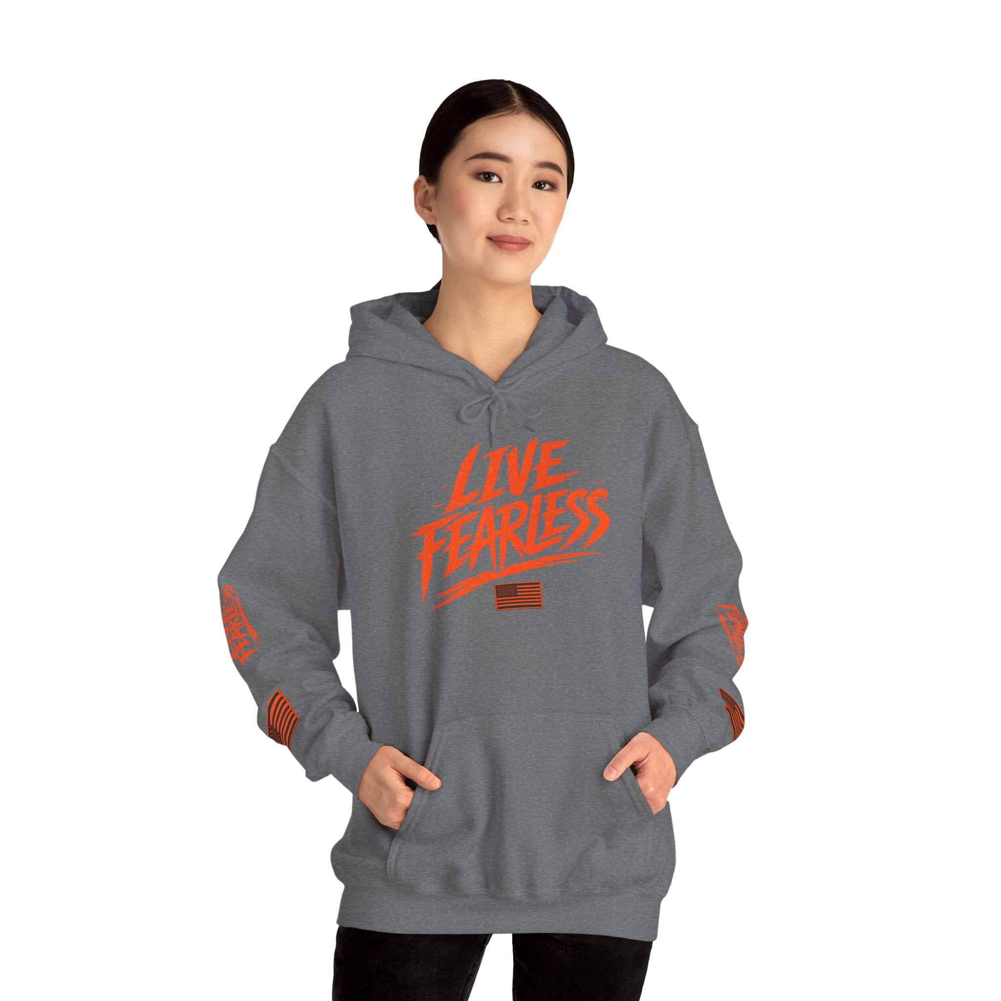 Live Fearless Hoodie (Orange)| Premium Heavy Weight-Military-Inspired Patriotic Hoodie | Ironsight Syndicate