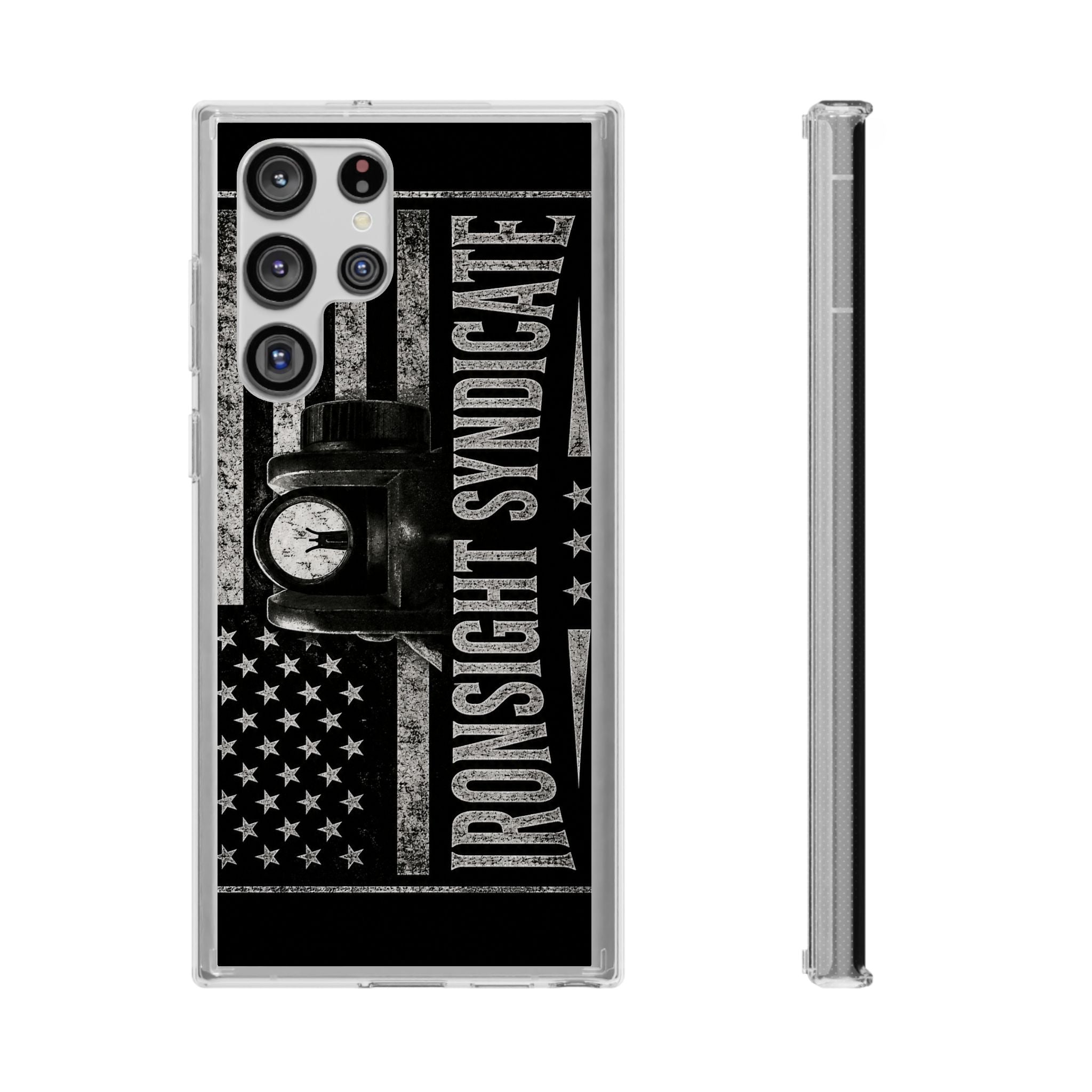 Clear Impact-Resistant Phone Case — "Ironsight Syndicate" Vintage Patriot Design