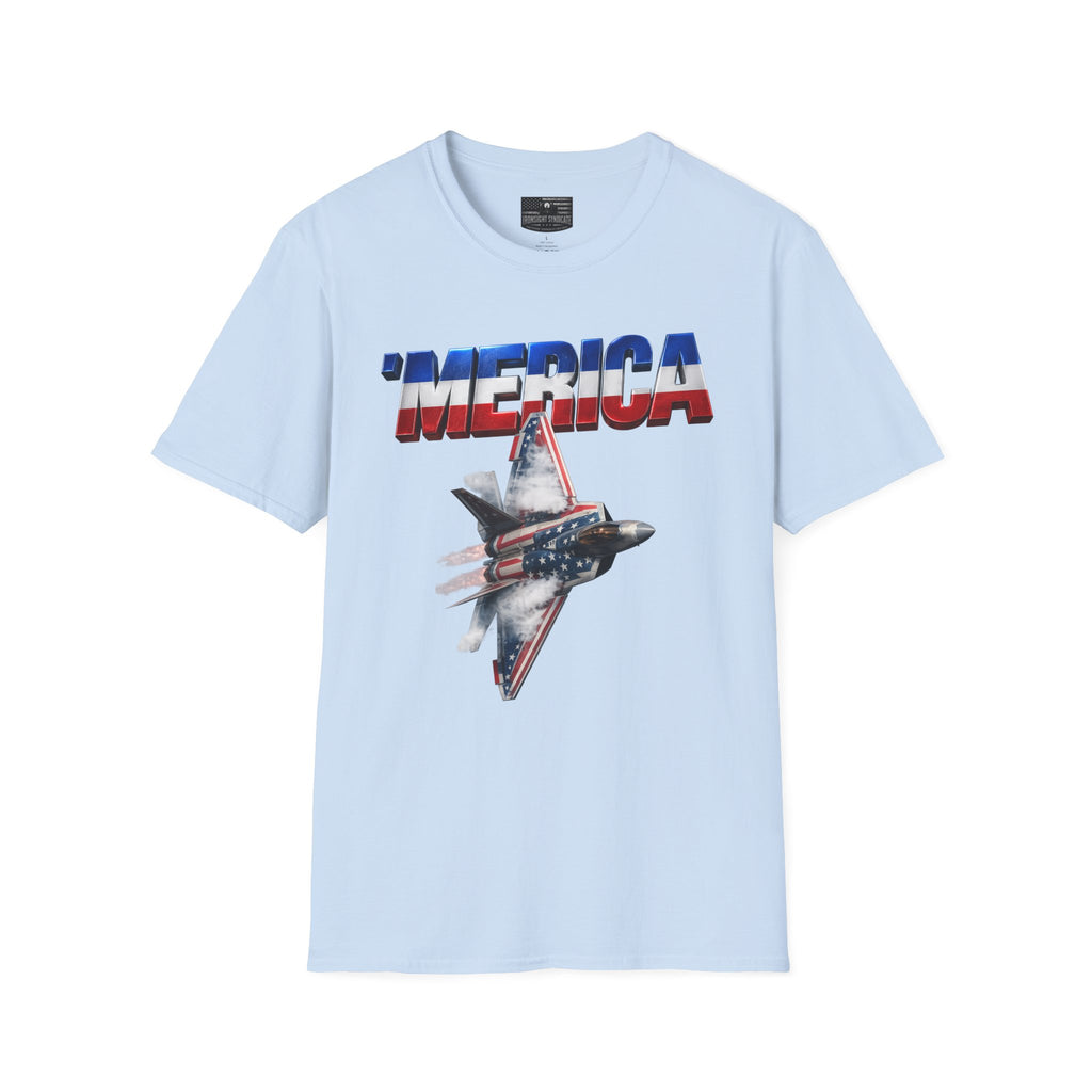 F22 Merica! Patriotic Ironsight Syndicate T-Shirt | Patriotic Military Graphic Tee for Veterans & Patriots, Adult (13 and up), unisex