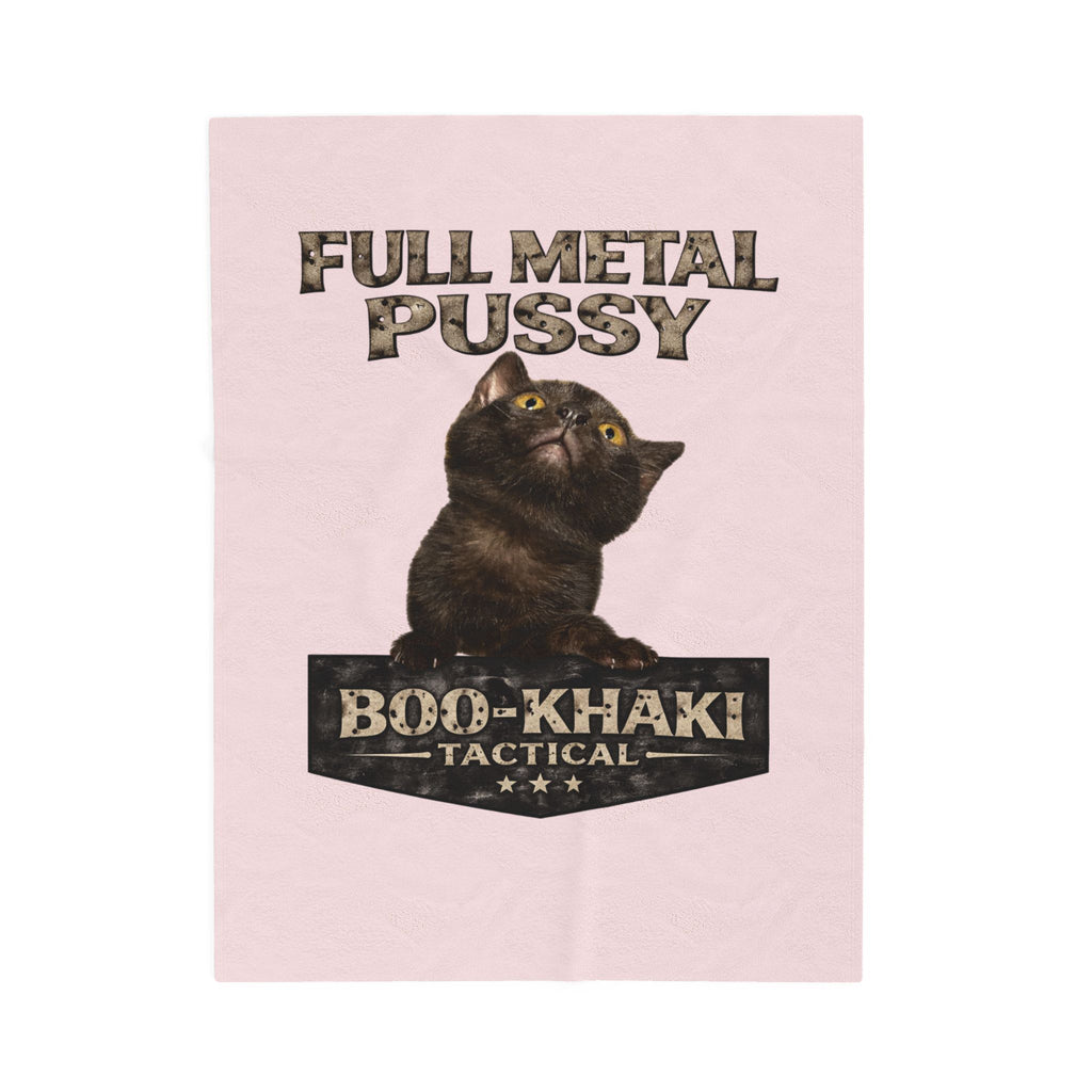 Velveteen Blanket – “Full Metal Pussy” (Cat) Boo-Khaki Tactical Dog Throw