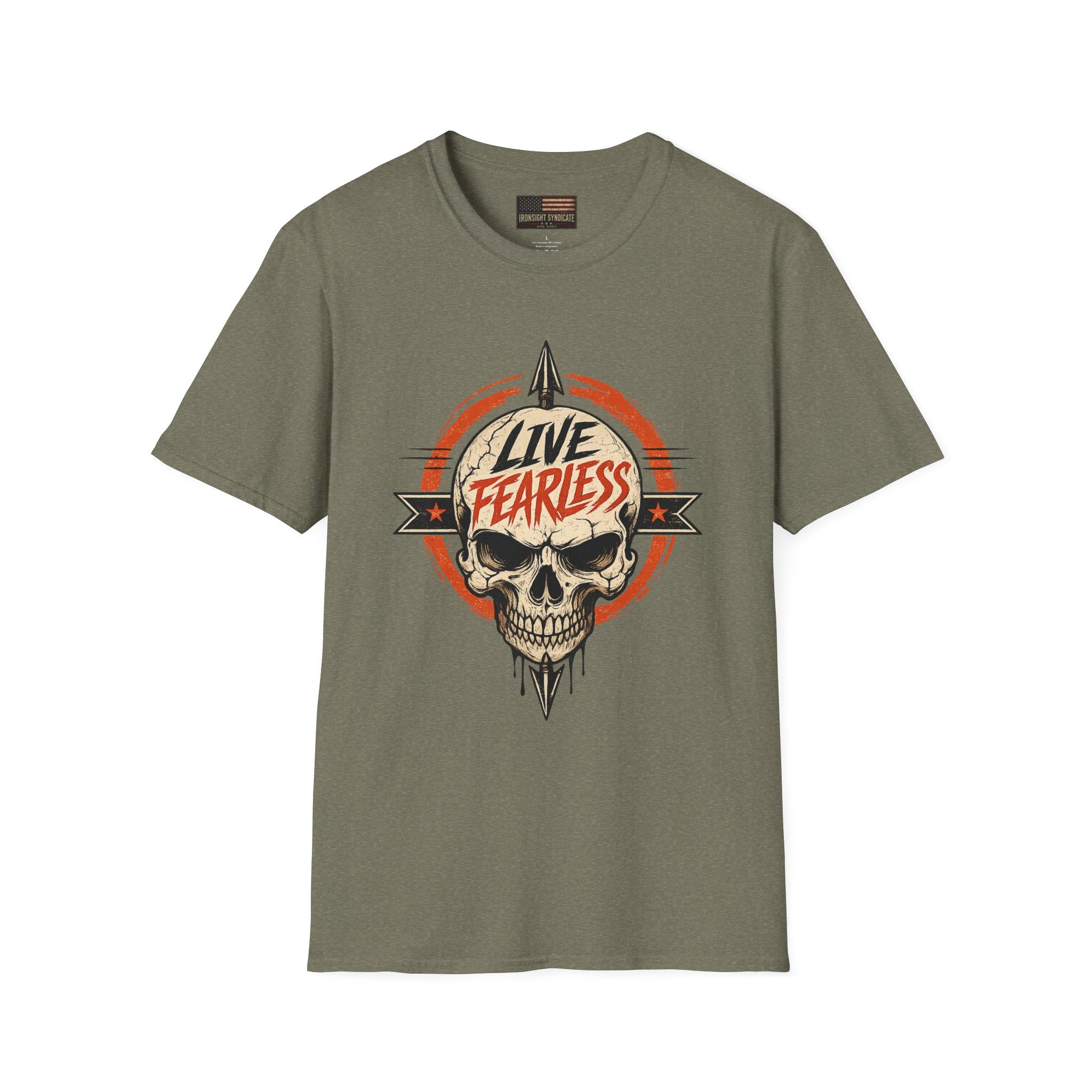 Live Fearless Skull Military T-Shirt (Front and Back) | Ironsight Syndicate