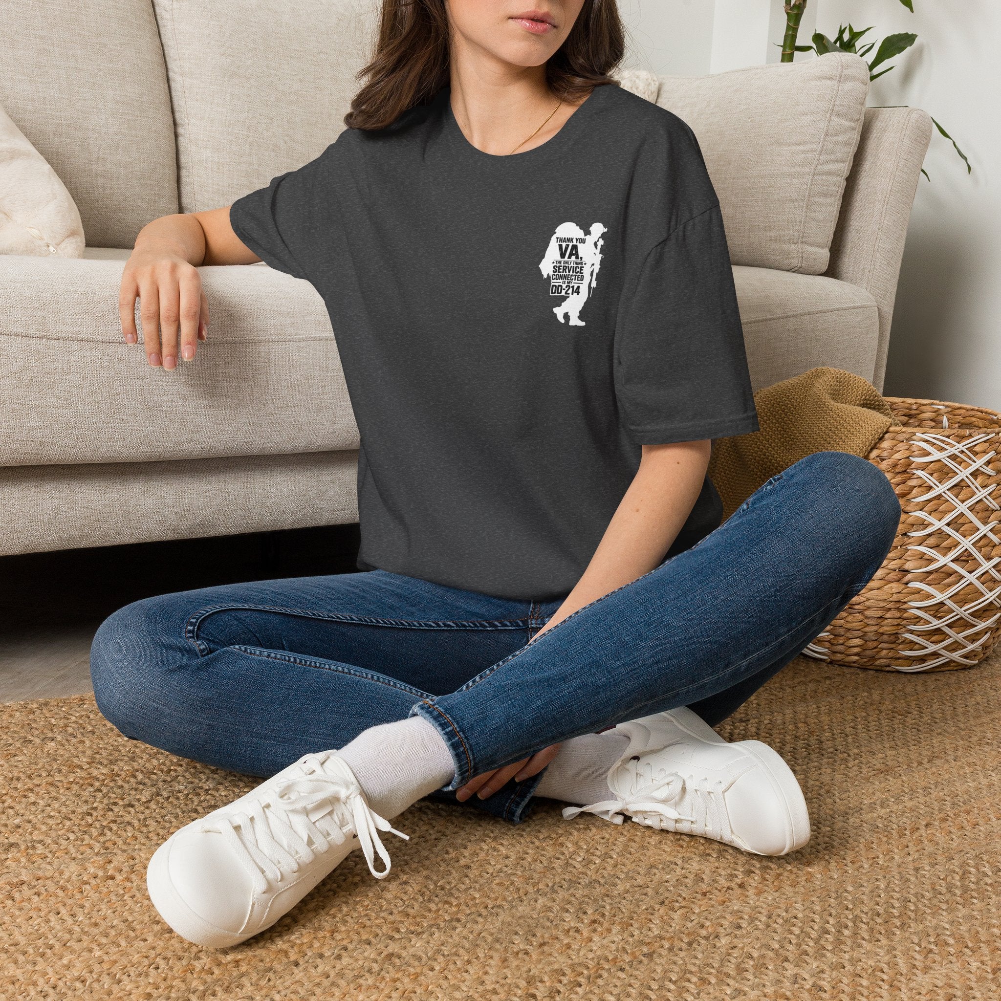 DD-214 Service Connected T-Shirt (White Graphic) - Dark Heather