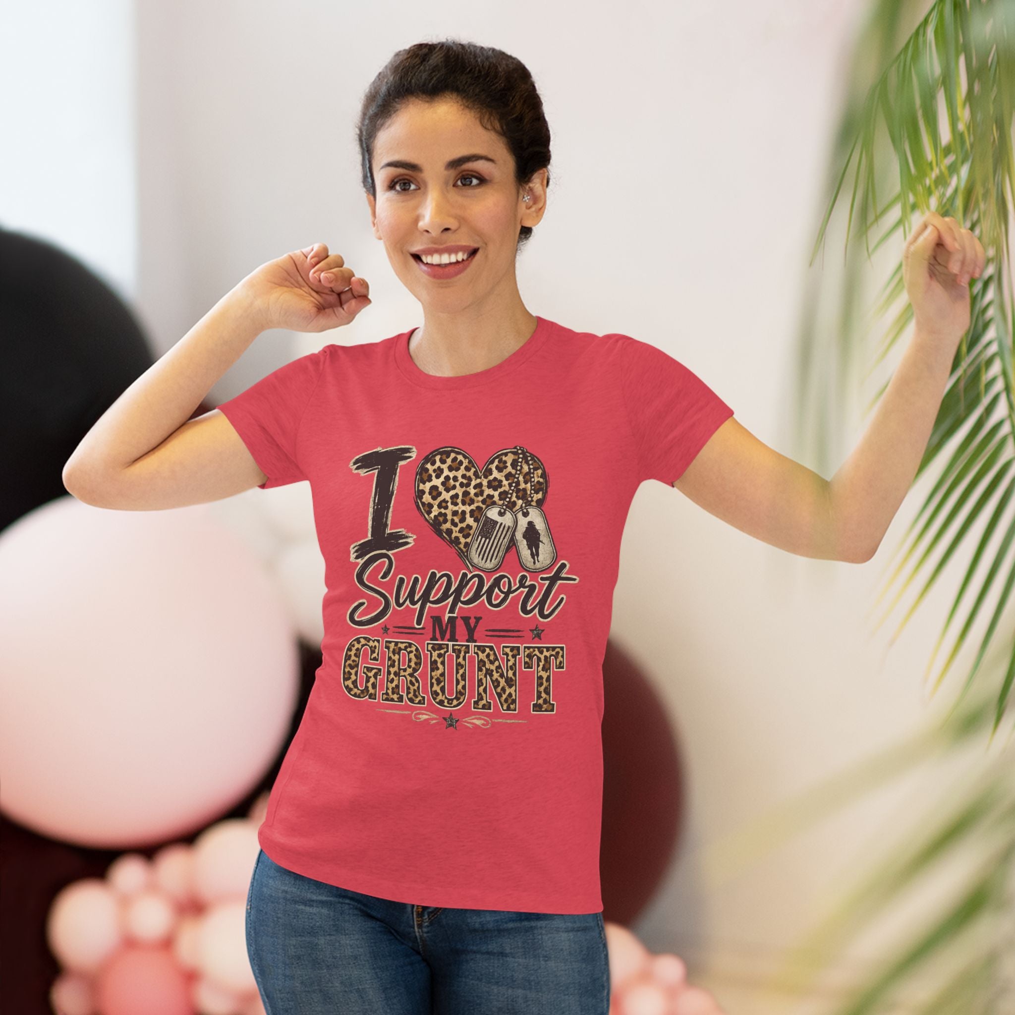 I Support My Grunt Tee - Women's Military Spouse Graphic Shirt - Vintage Red | Ironsight Syndicate