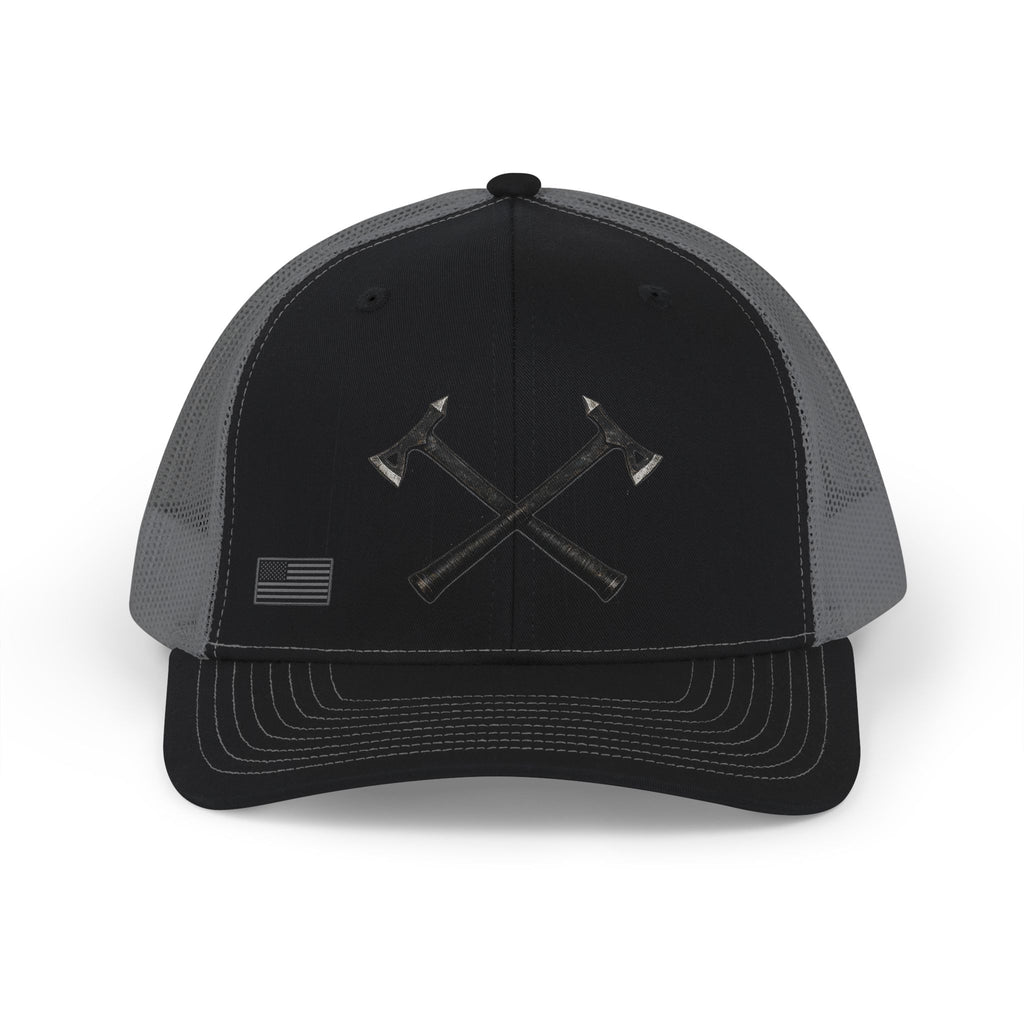 Crossed Hatchets Trucker Cap - Black / Charcoal | Ironsight Syndicate