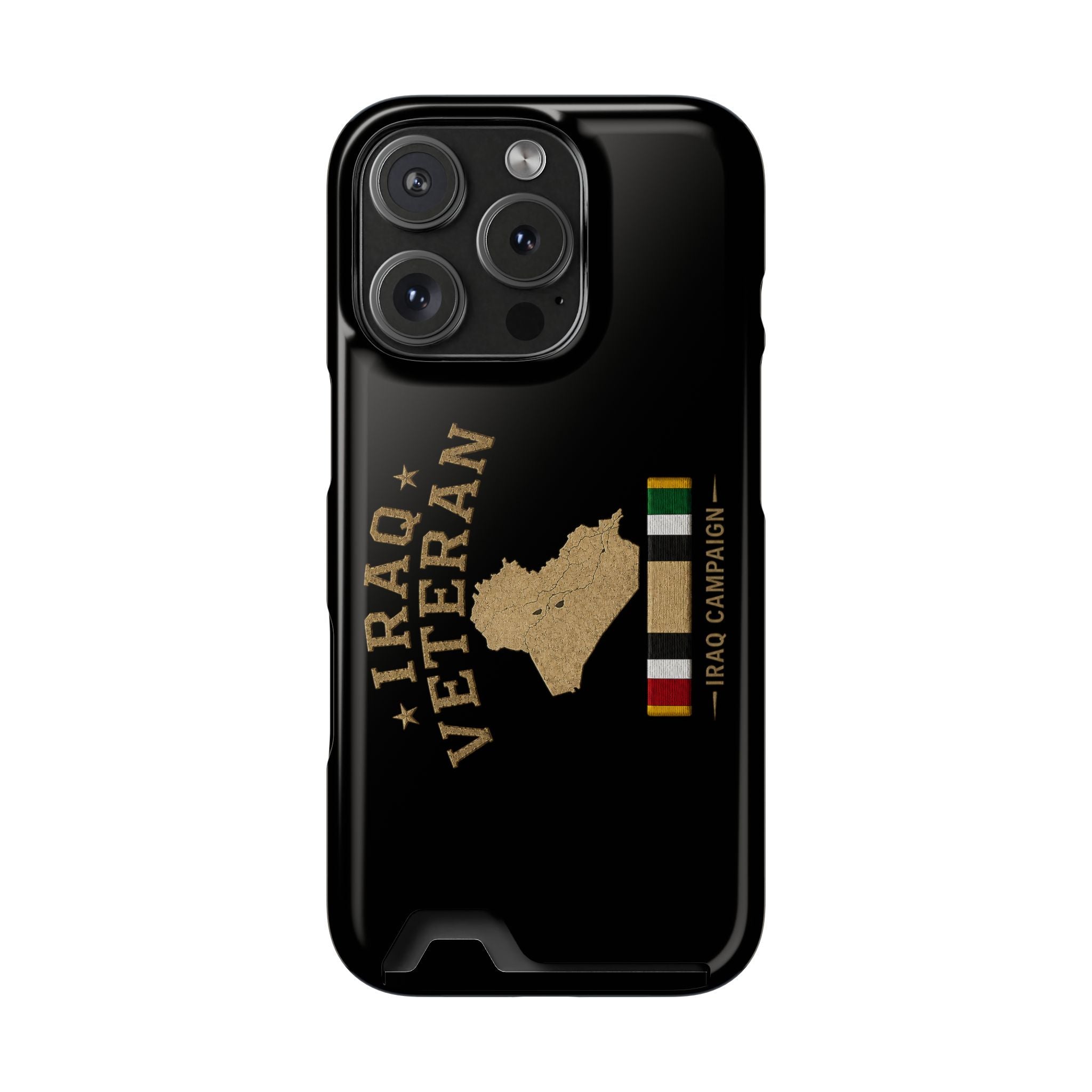 Iraq Veteran Phone Case with Card Holder — Iraq Campaign Service Ribbon - iPhone 16 Pro (Glossy) | Ironsight Syndicate