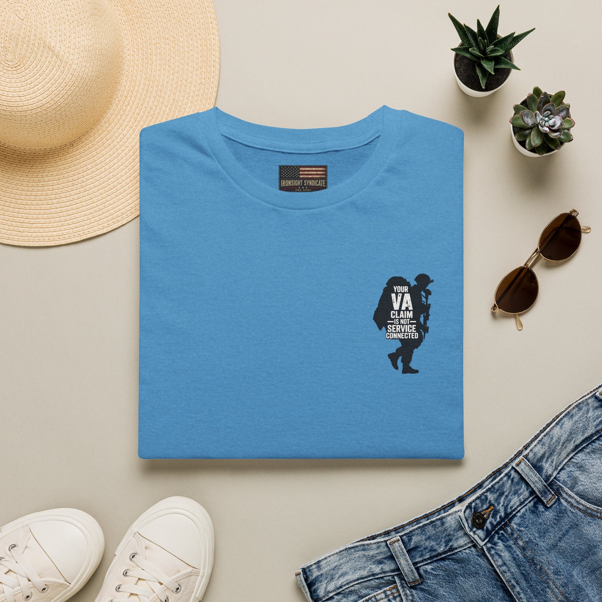VA Tinnitus Claim is Not Service Connected T-Shirt - Heather Sapphire | Ironsight Syndicate