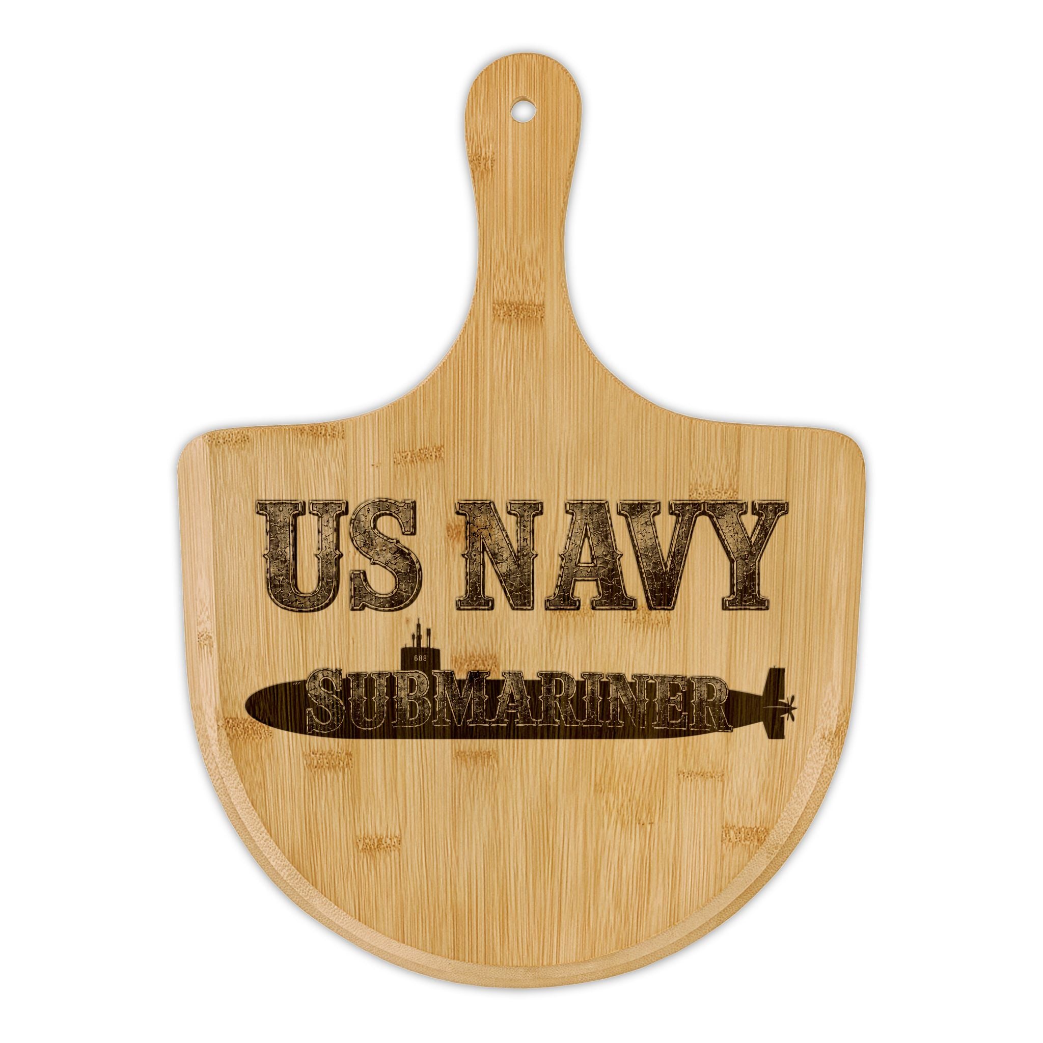 US Navy Submariner Engraved Bamboo Pizza Peel -  Design