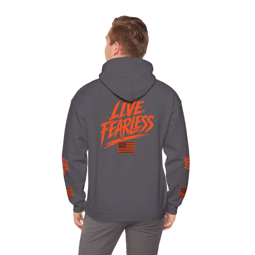 Live Fearless Hoodie (Orange)| Premium Heavy Weight-Military-Inspired Patriotic Hoodie | Ironsight Syndicate