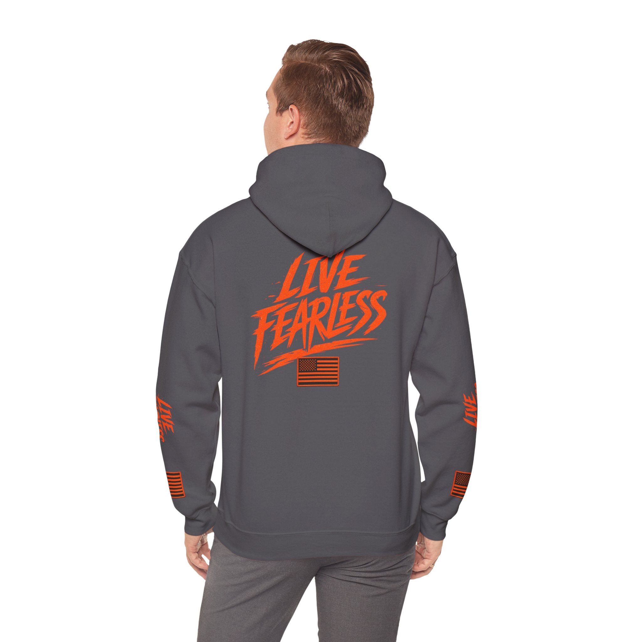 Live Fearless Hoodie (Orange)| Premium Heavy Weight-Military-Inspired Patriotic Hoodie | Ironsight Syndicate