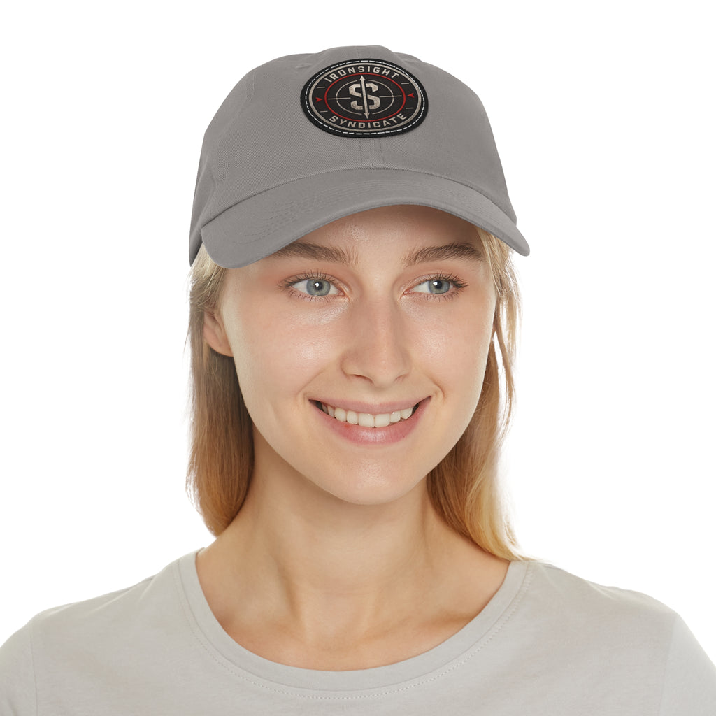 Embroidered Round Leather Patch Dad Hat – Ironsight Syndicate Logo
