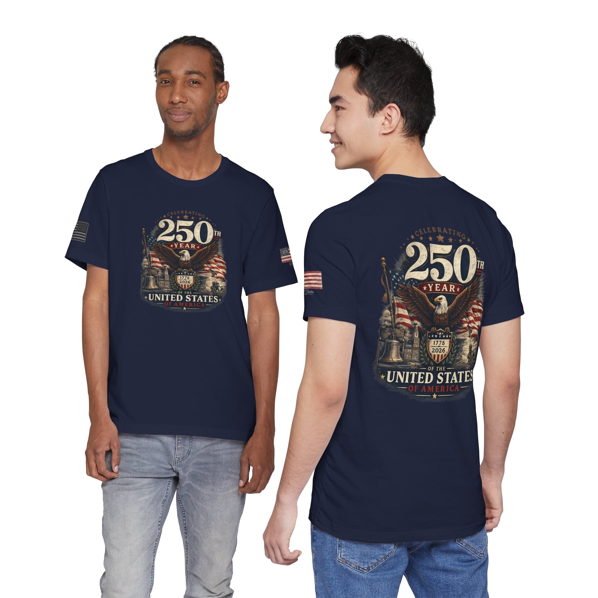 America 250th Anniversary T-Shirt | Patriotic Eagle & American Flag Shirt | 1776-2026 United States Tee front and back