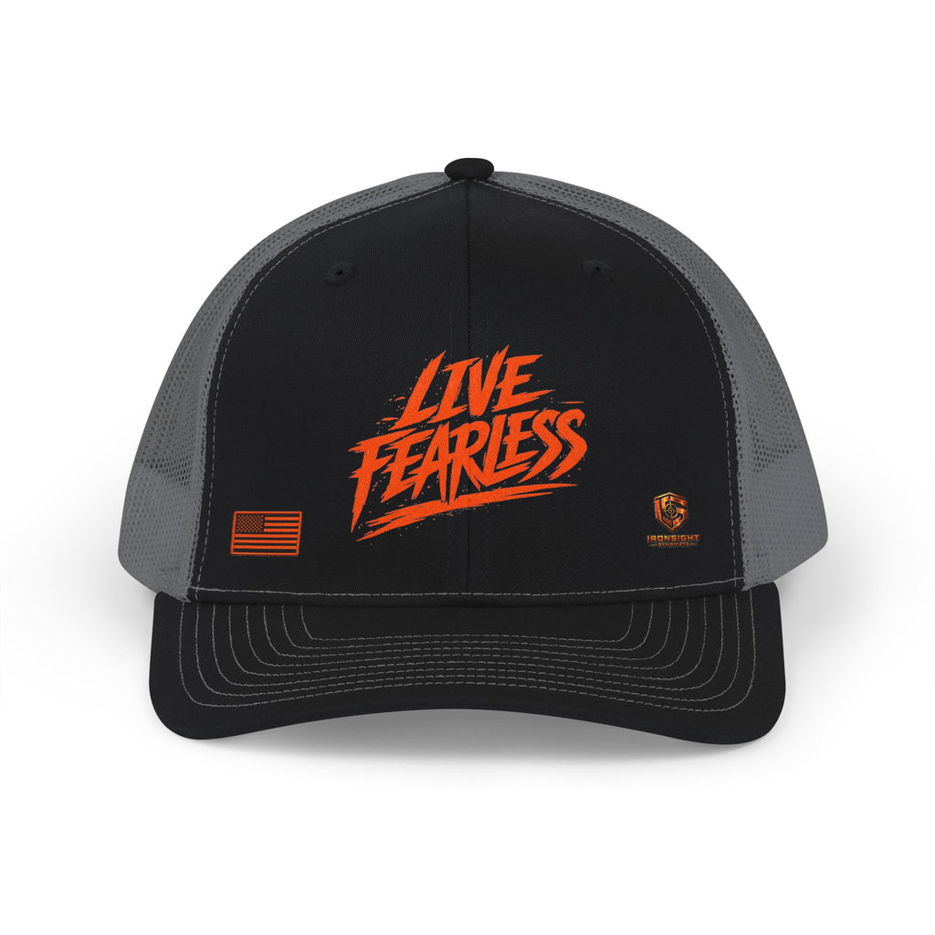 Live Fearless Trucker Hat - Black / Charcoal | Ironsight Syndicate