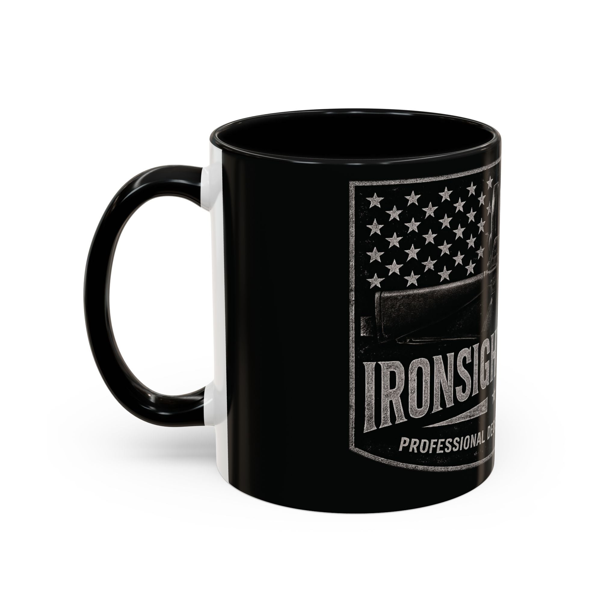 Tactical Coffee Mug — 'Ironsight Syndicate' Black Accent Military Flag Design (11/15oz)