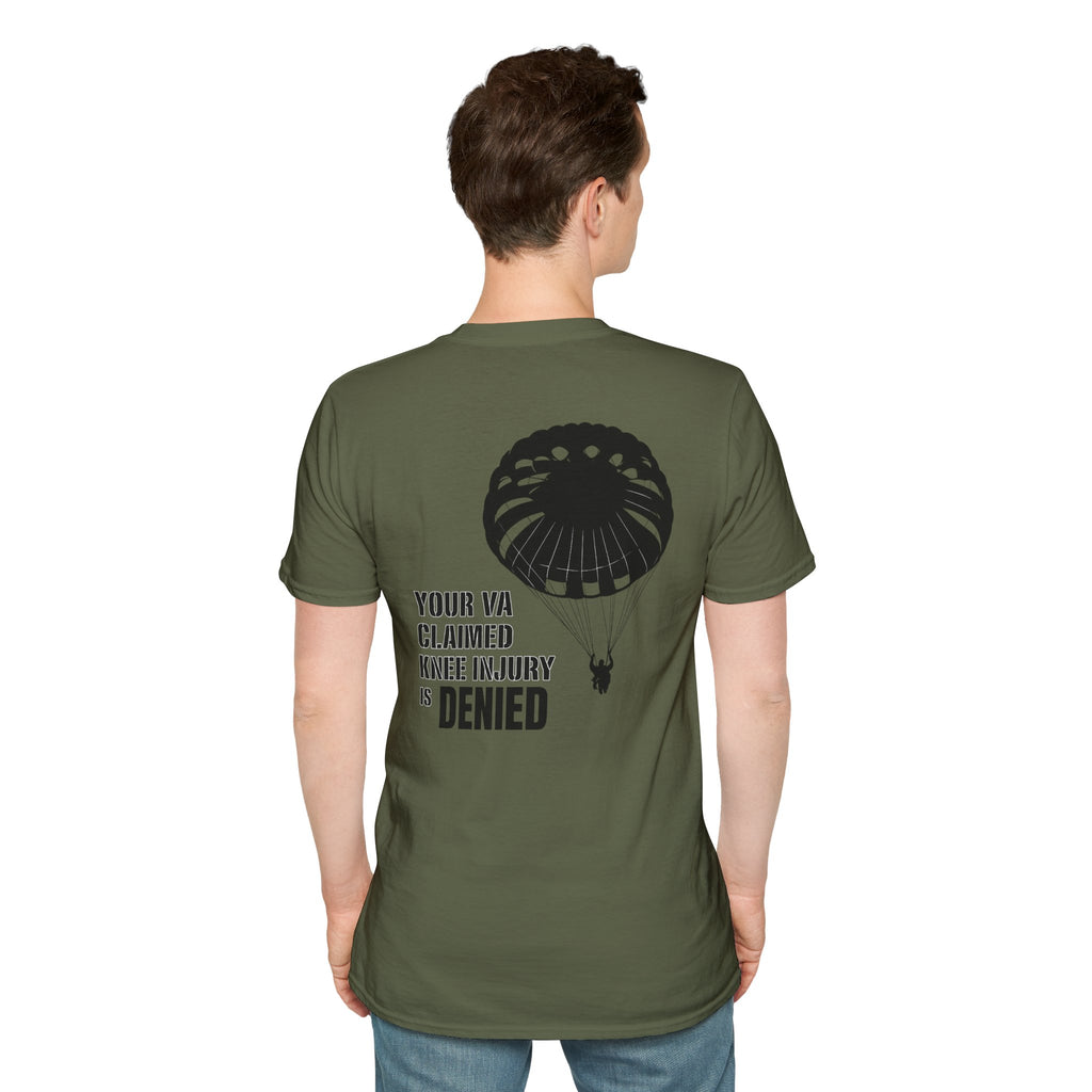 VA Knee Injury Claim Is Denied T-Shirt (Black Graphic) | Ironsight Syndicate