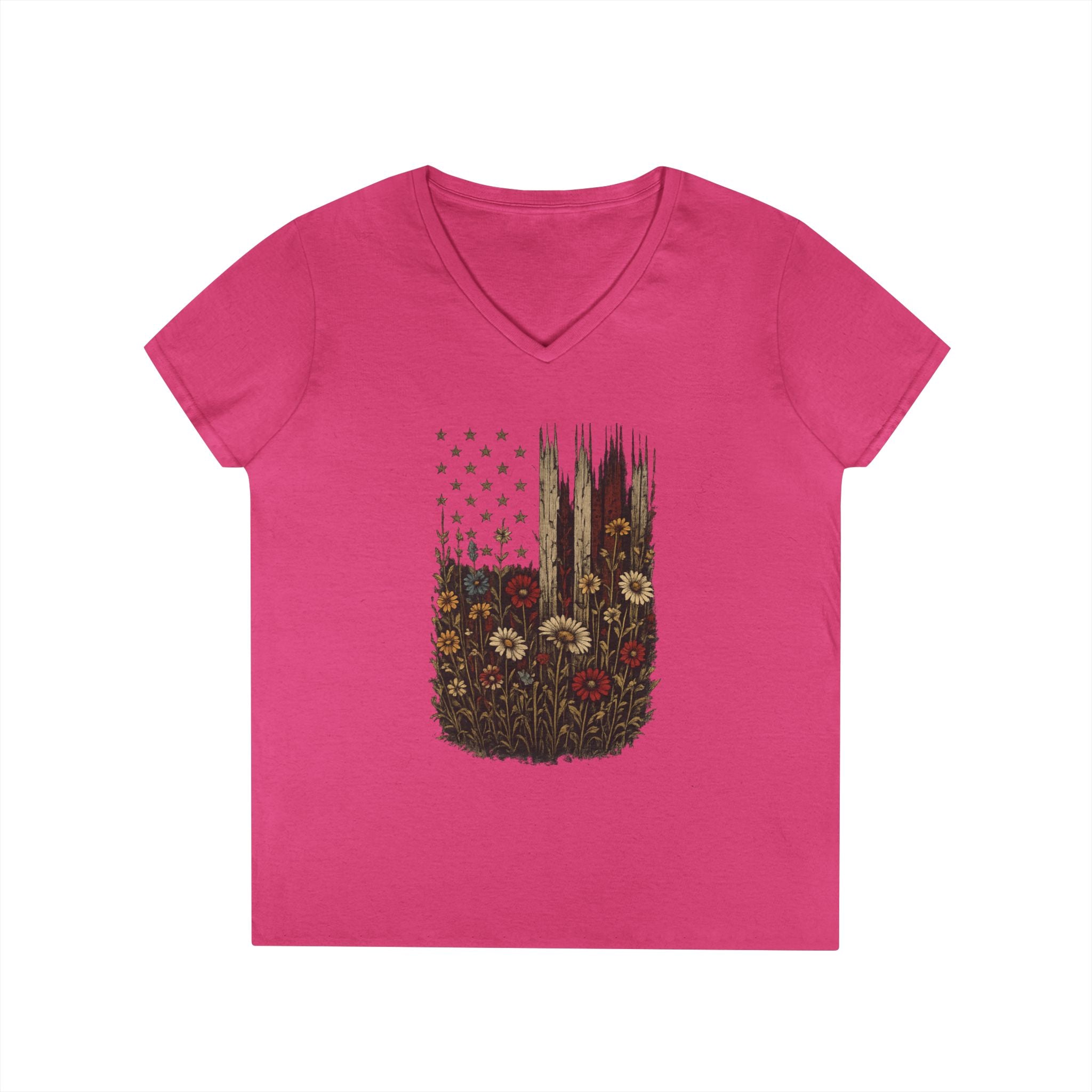 Wrapped in Old Glory - Ladies' V-Neck T-Shirt - Heliconia | Ironsight Syndicate