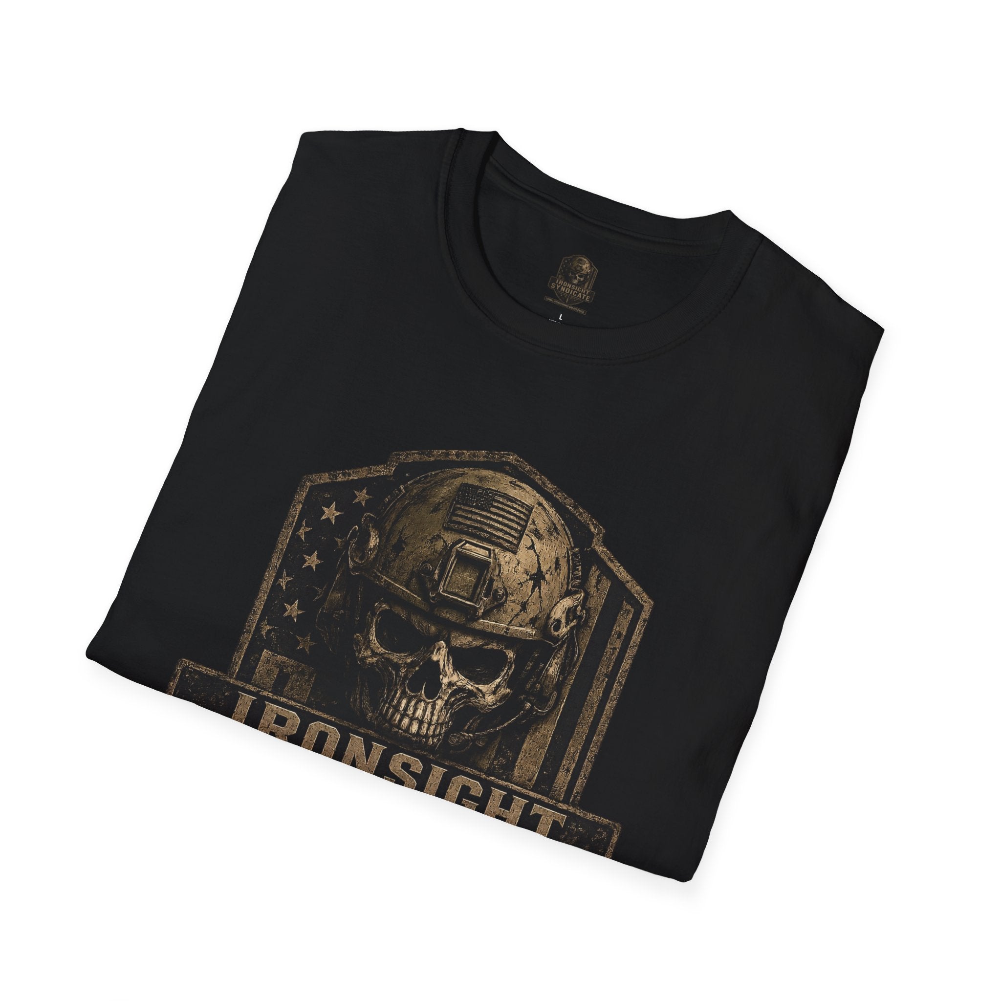 Ironsight Syndicate Tactical Skull T-Shirt | Patriotic Military Graphic Tee for Veterans & Patriots, Adult (13 and up), unisex