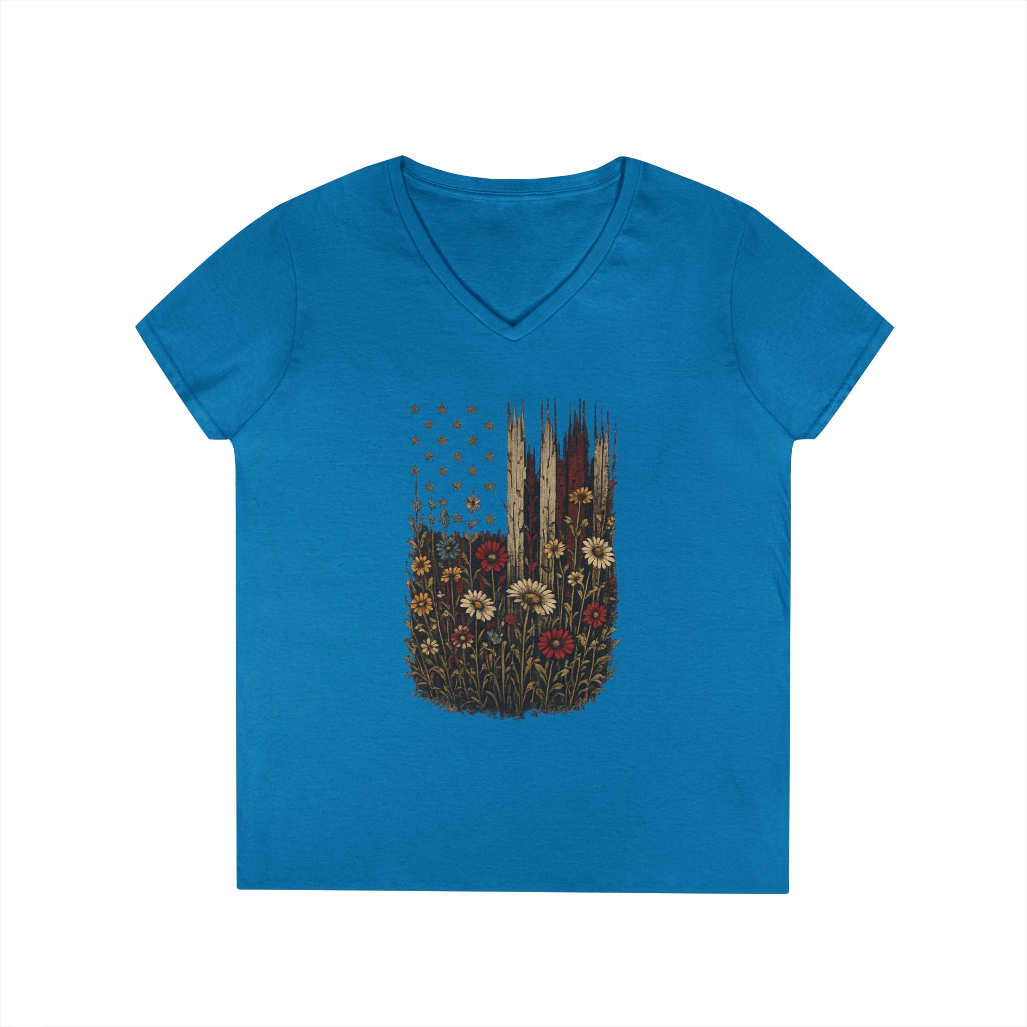 Wrapped in Old Glory - Ladies' V-Neck T-Shirt - Sapphire | Ironsight Syndicate