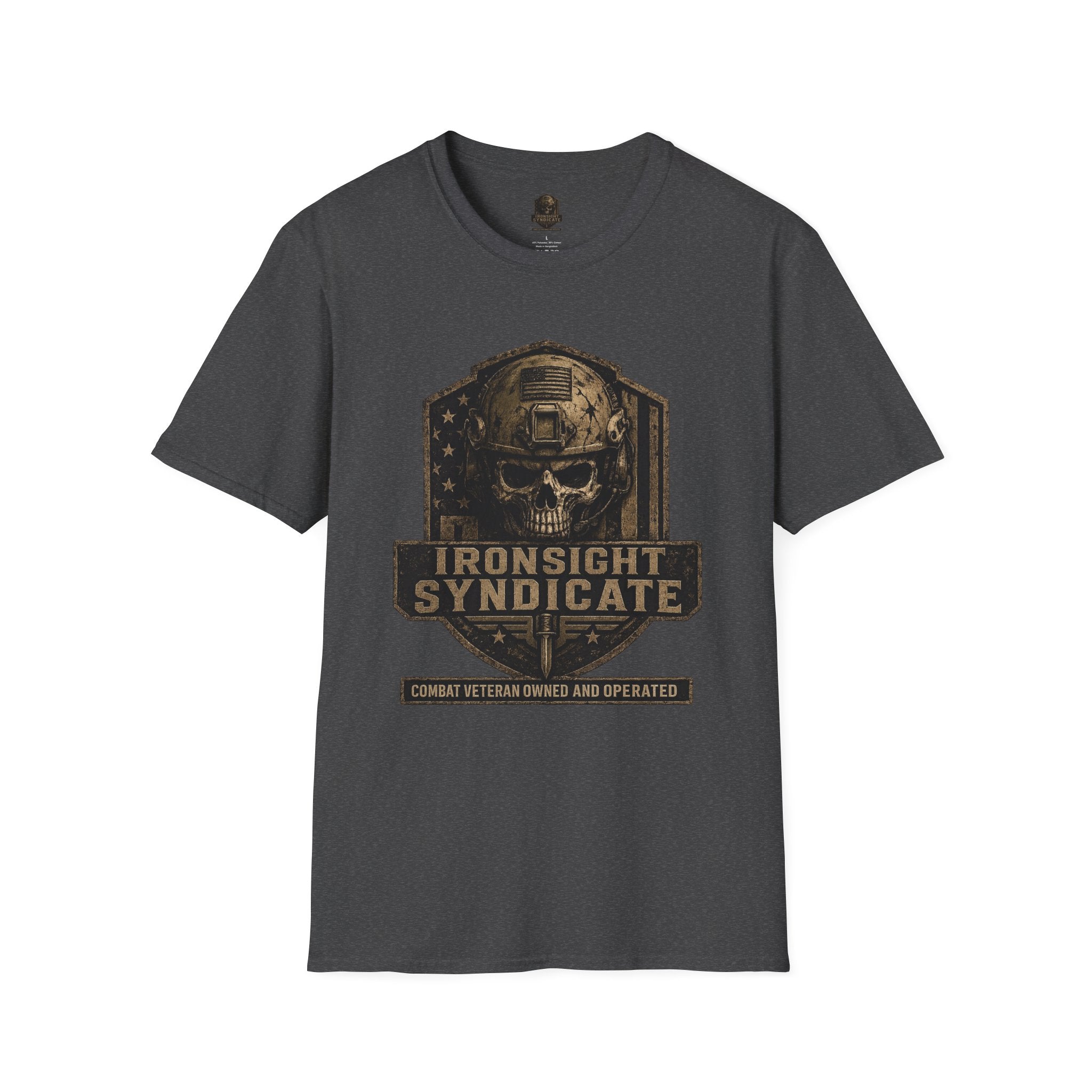Ironsight Syndicate Tactical Skull T-Shirt | Patriotic Military Graphic Tee for Veterans & Patriots, Adult (13 and up), unisex