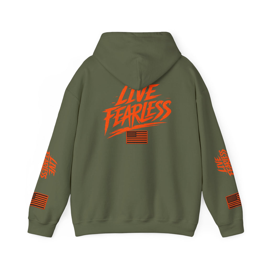 Live Fearless Hoodie (Orange)| Premium Heavy Weight-Military-Inspired Patriotic Hoodie | Ironsight Syndicate