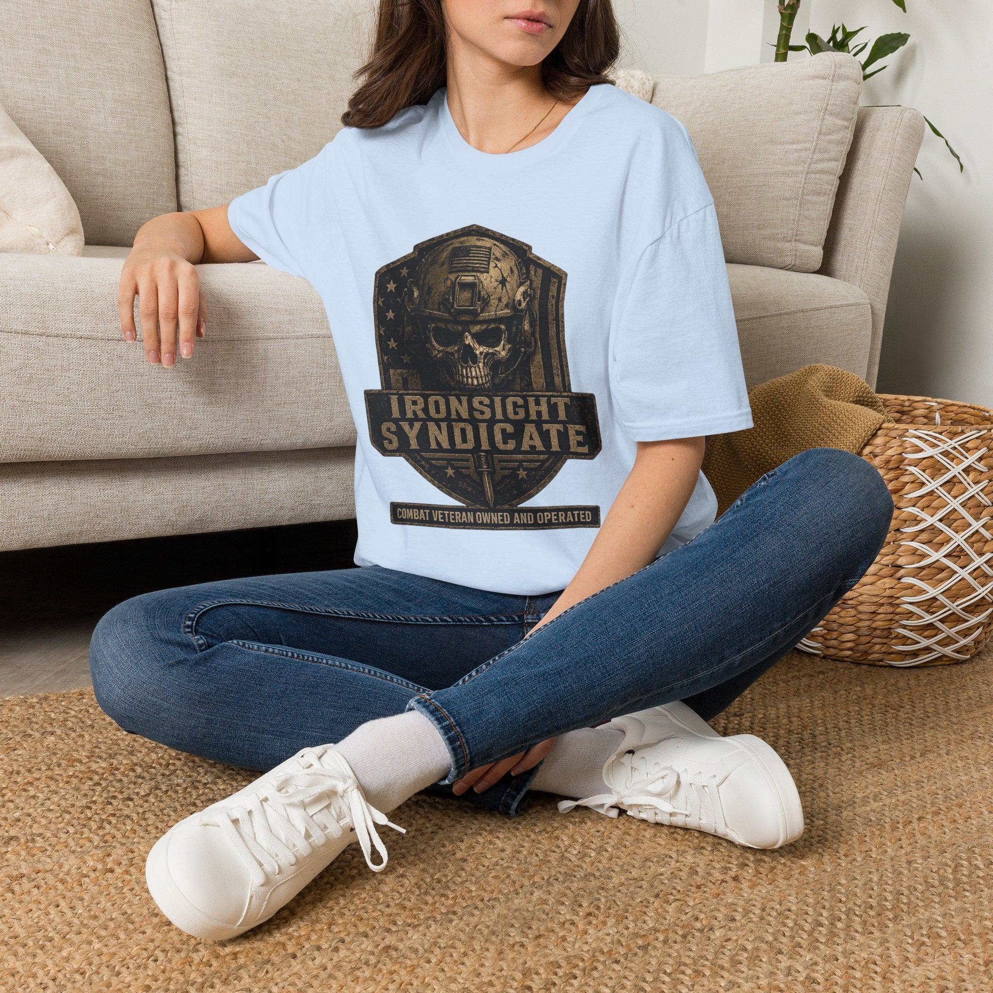 Ironsight Syndicate Tactical Skull T-Shirt | Patriotic Military Graphic Tee for Veterans & Patriots, Adult (13 and up), unisex
