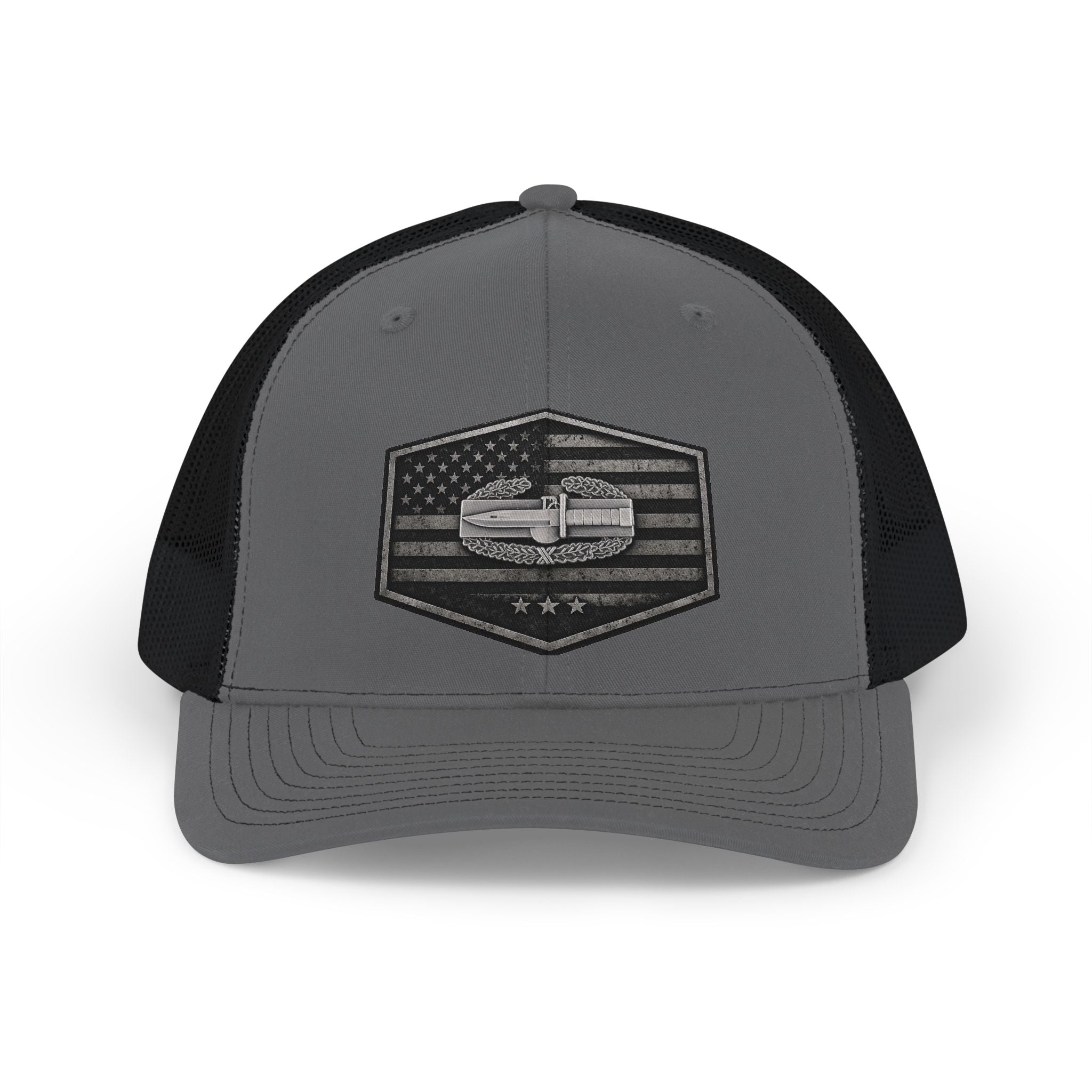 American Flag Combat Action Badge Trucker Cap - Tactical Snapback Mesh Hat - O | Ironsight Syndicate