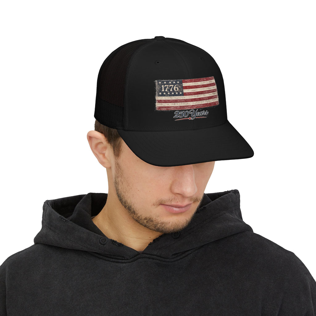 1776 250 year anniversary Snapback Trucker Hat | Patriotic USA Snapback Mesh Cap for Veterans & Patriots