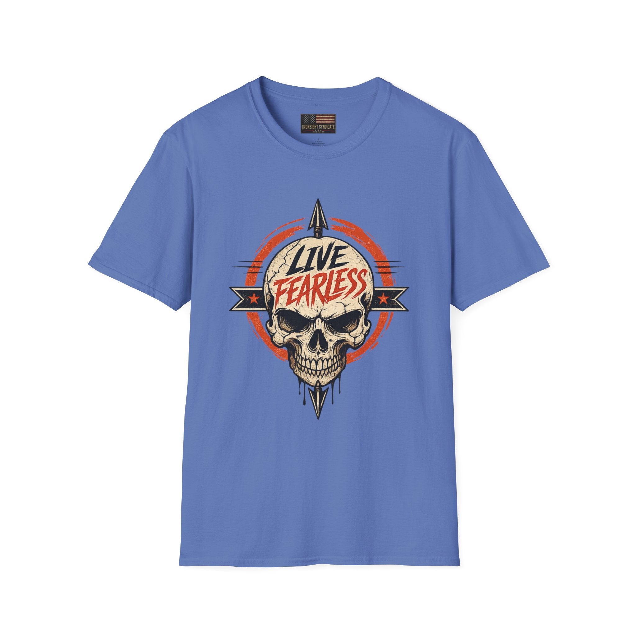 Live Fearless Skull Military T-Shirt (Front and Back) - Iris | Ironsight Syndicate
