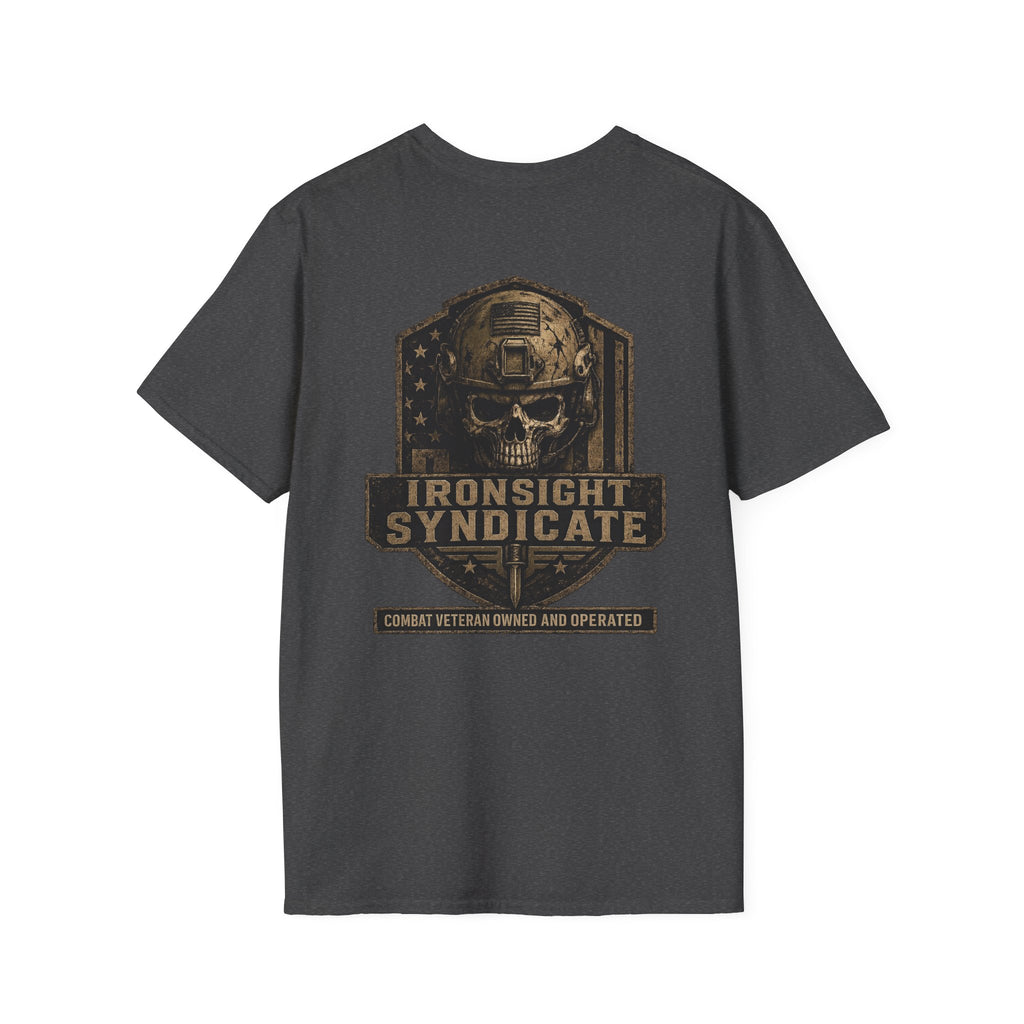 Ironsight Syndicate Tactical Skull T-Shirt | Patriotic Military Graphic Tee for Veterans & Patriots, Adult (13 and up), unisex