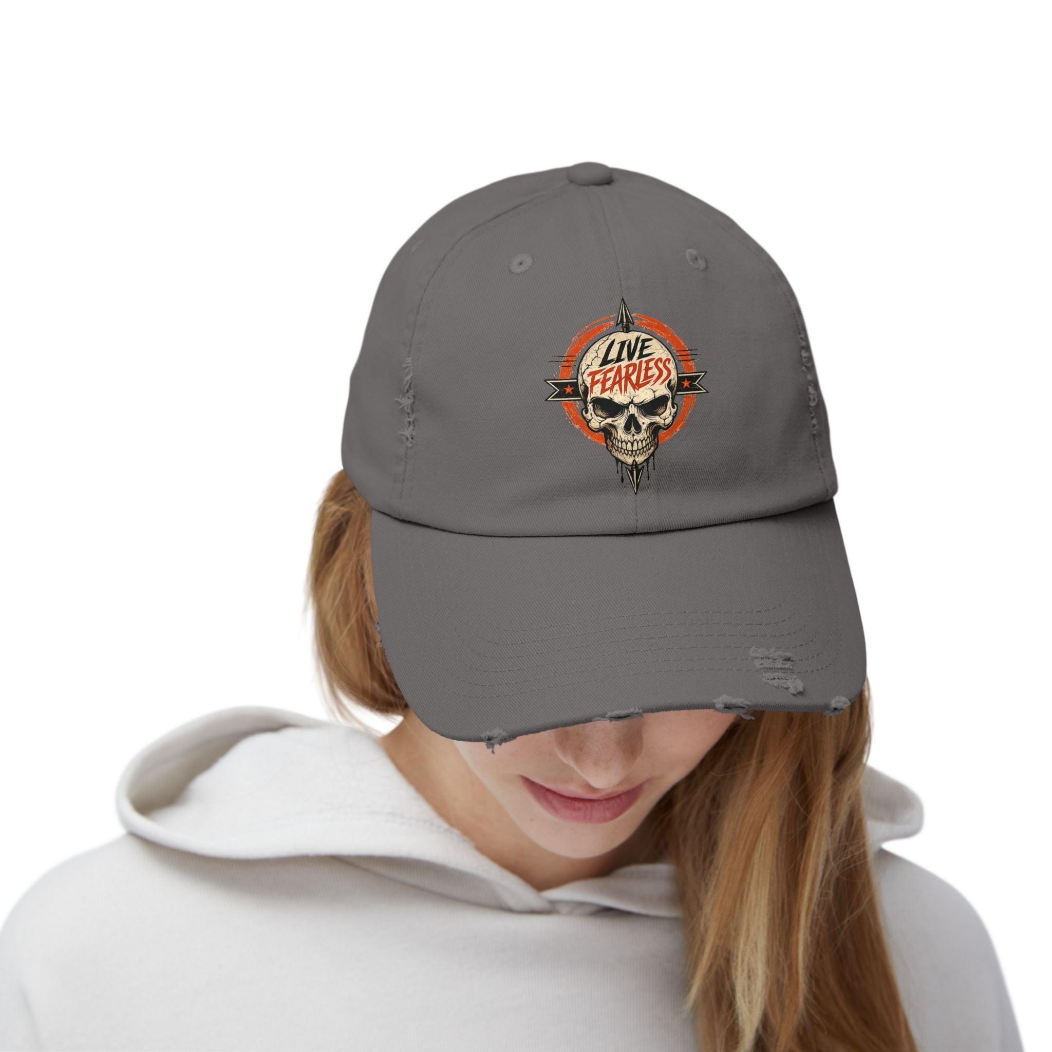Live Fearless Distressed Cap — Vintage Skull Baseball Hat | Ironsight Syndicate