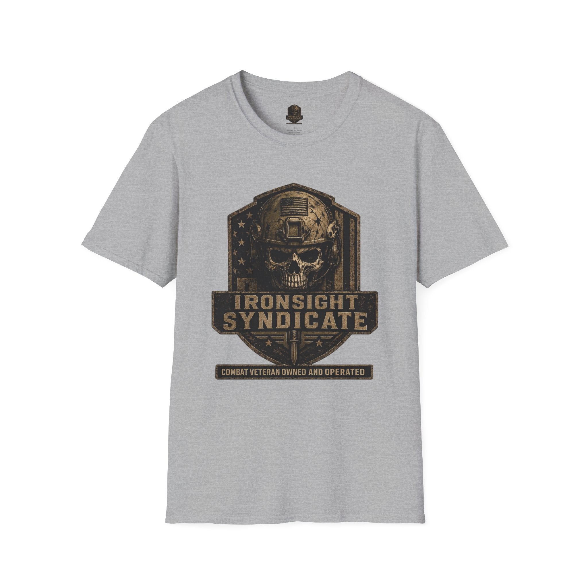 Ironsight Syndicate Tactical Skull T-Shirt | Patriotic Military Graphic Tee for Veterans & Patriots, Adult (13 and up), unisex
