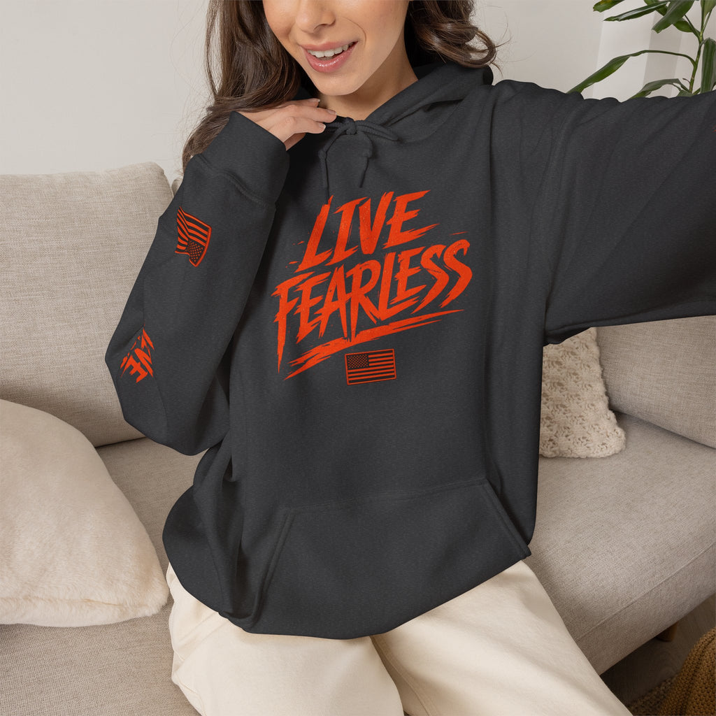 Live Fearless Hoodie (Orange)| Premium Heavy Weight-Military-Inspired Patriotic Hoodie | Ironsight Syndicate