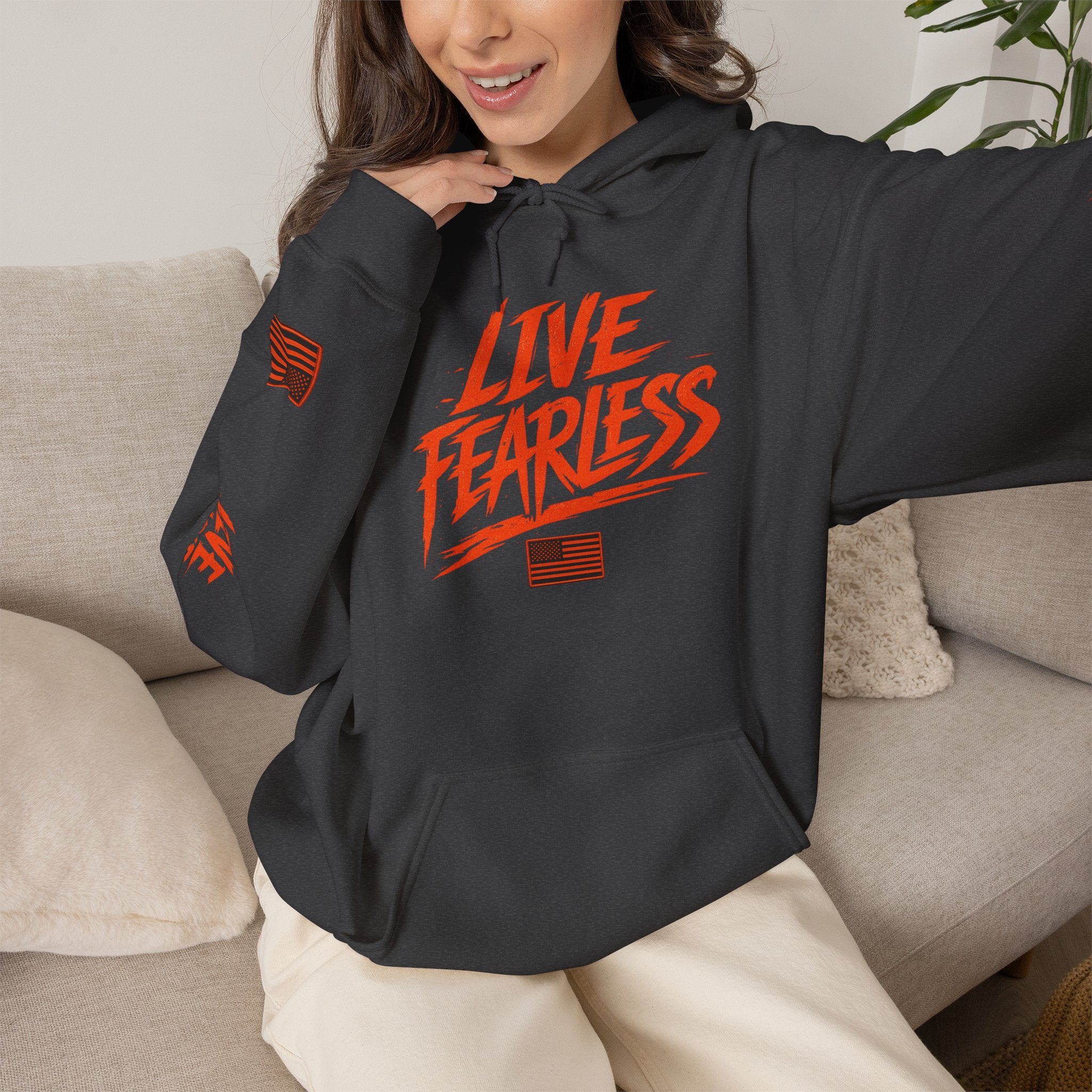Live Fearless Hoodie (Orange)| Premium Heavy Weight-Military-Inspired Patriotic Hoodie | Ironsight Syndicate