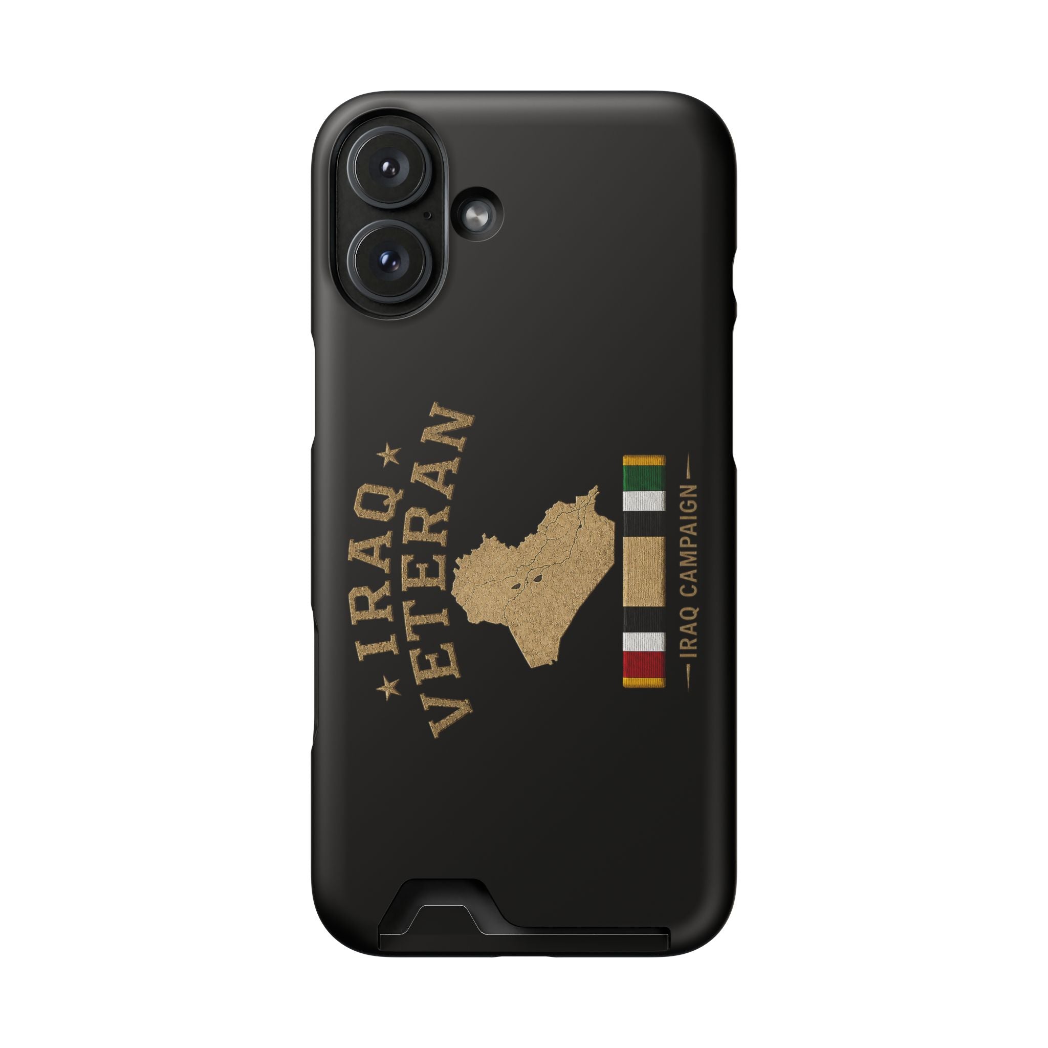 Iraq Veteran Phone Case with Card Holder — Iraq Campaign Service Ribbon - iPhone 16 Plus (Matte) | Ironsight Syndicate
