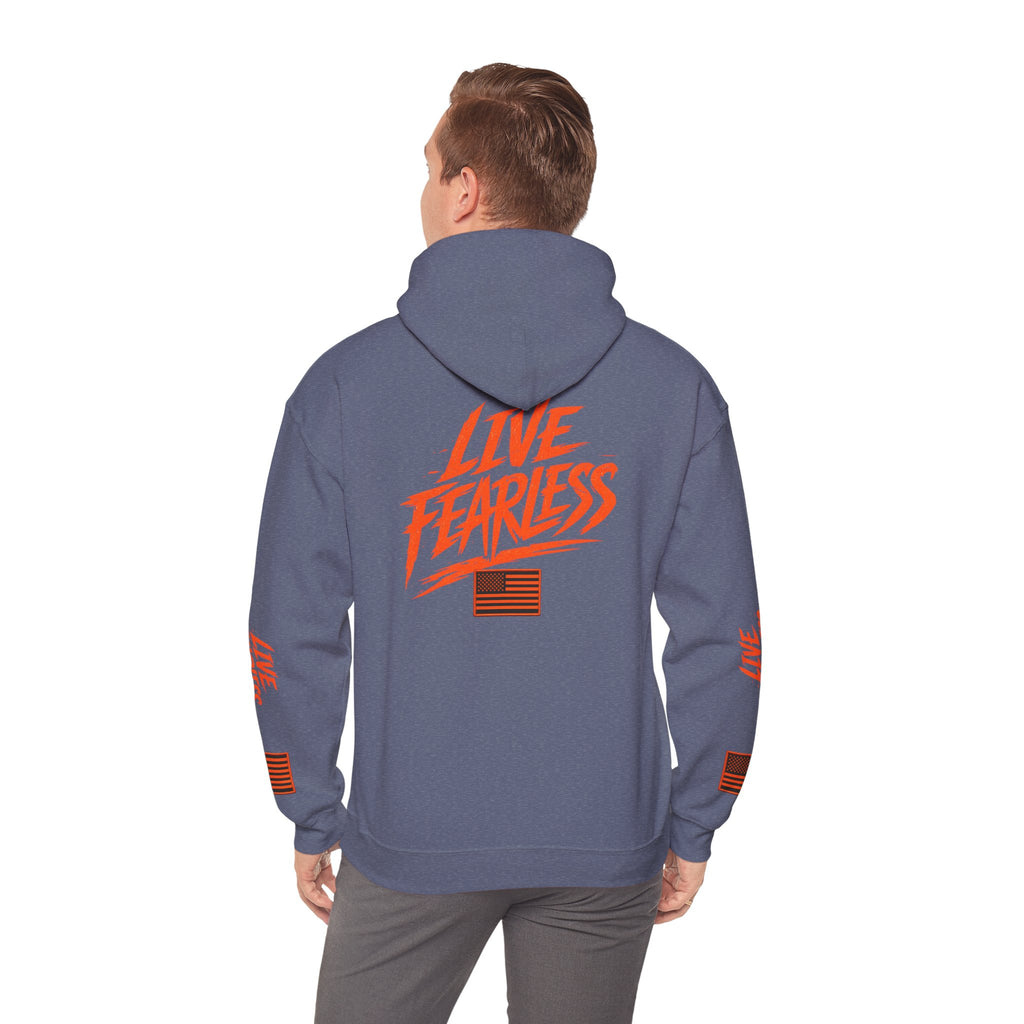 Live Fearless Hoodie (Orange)| Premium Heavy Weight-Military-Inspired Patriotic Hoodie | Ironsight Syndicate